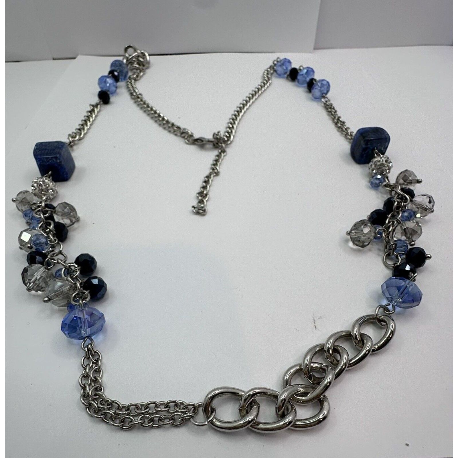 Other Long Black Clear Blue Glass Beads Silver Tone Chain Necklace Size ONE SIZE - 7 Thumbnail