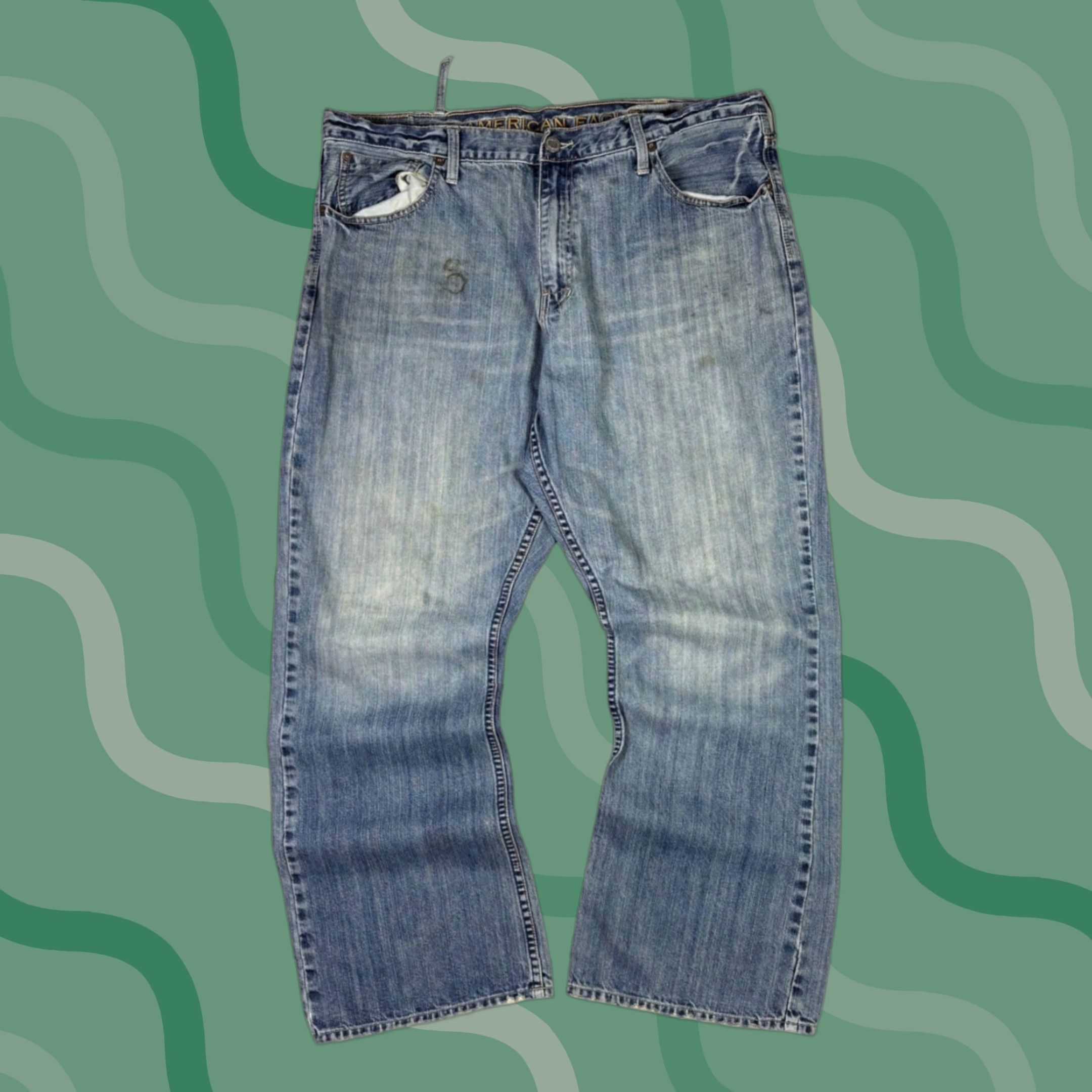 American Eagle Outfitters American Eagle Mens Relaxed Straight Leg Jeans Blue Medium Wash Denim 38x32 Size US 38 / EU 54 - 1 Thumbnail