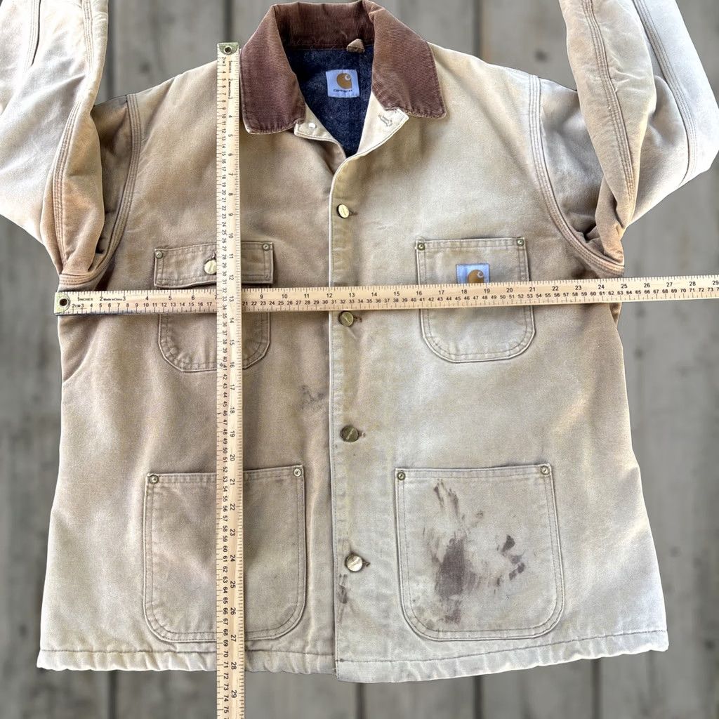 Carhartt VINTAGE Carhartt Jacket Field Coat L Beige 90s Chore Insulated Lined Heavyweight Pockets Button Mens Size US L / EU 52-54 / 3 - 1 Thumbnail