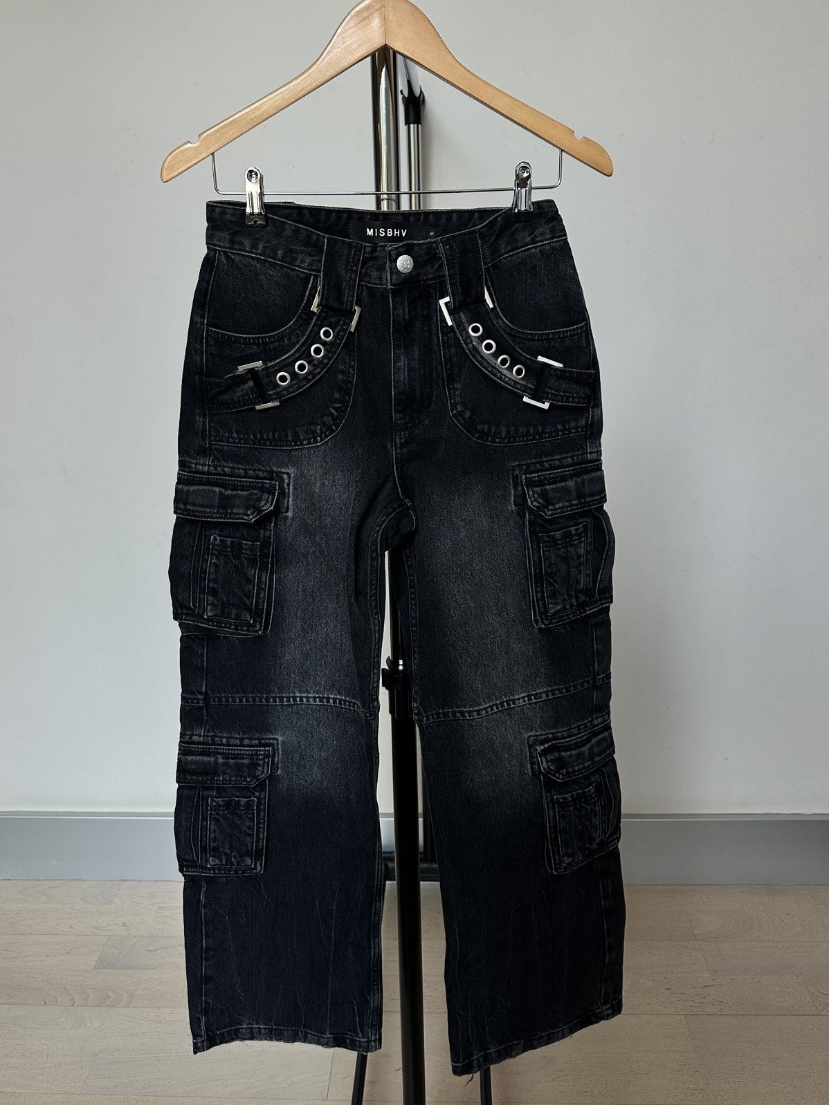 Misbhv MSBHV Black Cargo Denim Pants Size US 29 - 1 Thumbnail