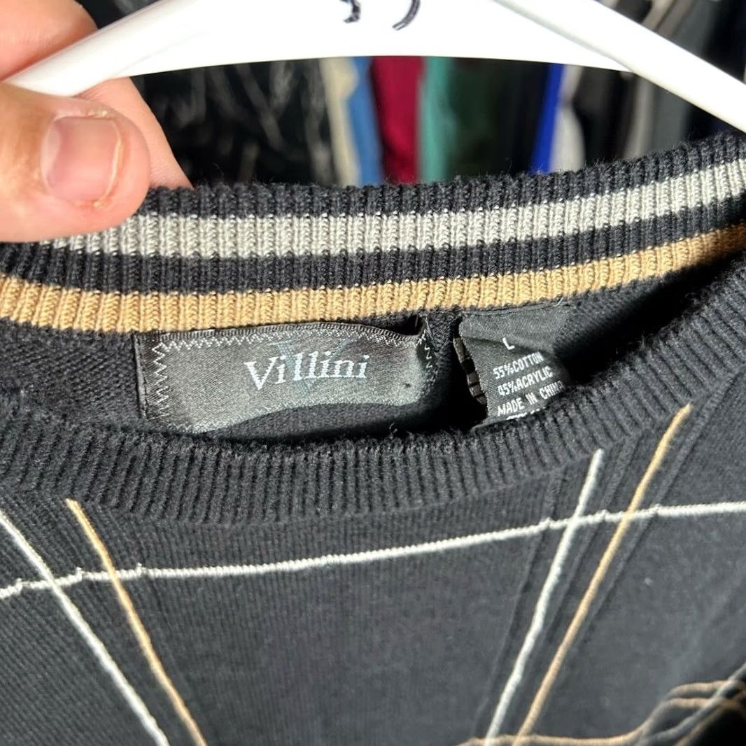 Vintage Villini Sweater Mens Large Black Merino Wool Blend Argyle Pullover Size US L / EU 52-54 / 3 - 2 Thumbnail
