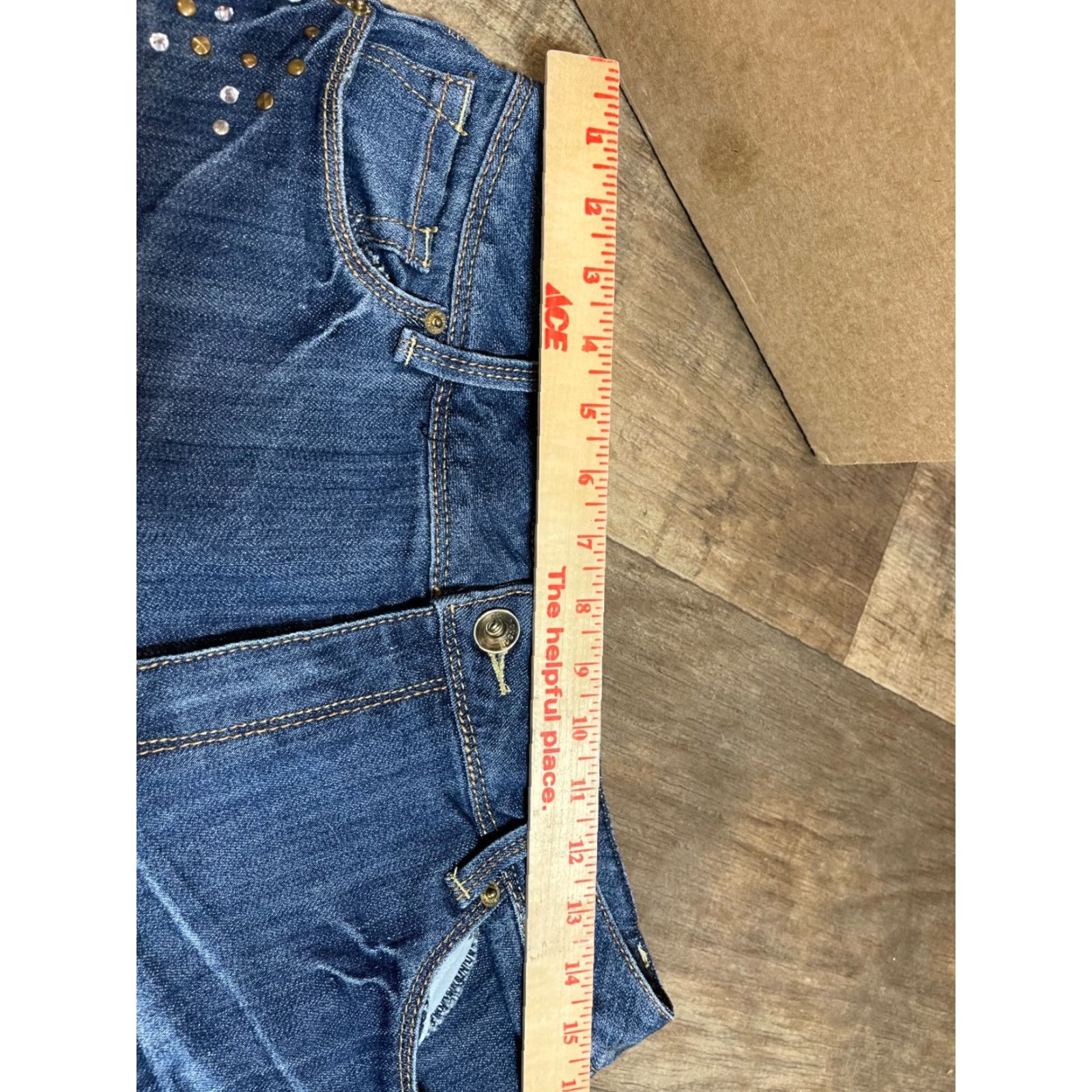 Vintage Dollhouse Jeans Shorts Women's Size 12 Blue Denim Beaded Cut-Off Jeans Shorts Size 34" / US 12 / IT 48 - 3 Thumbnail