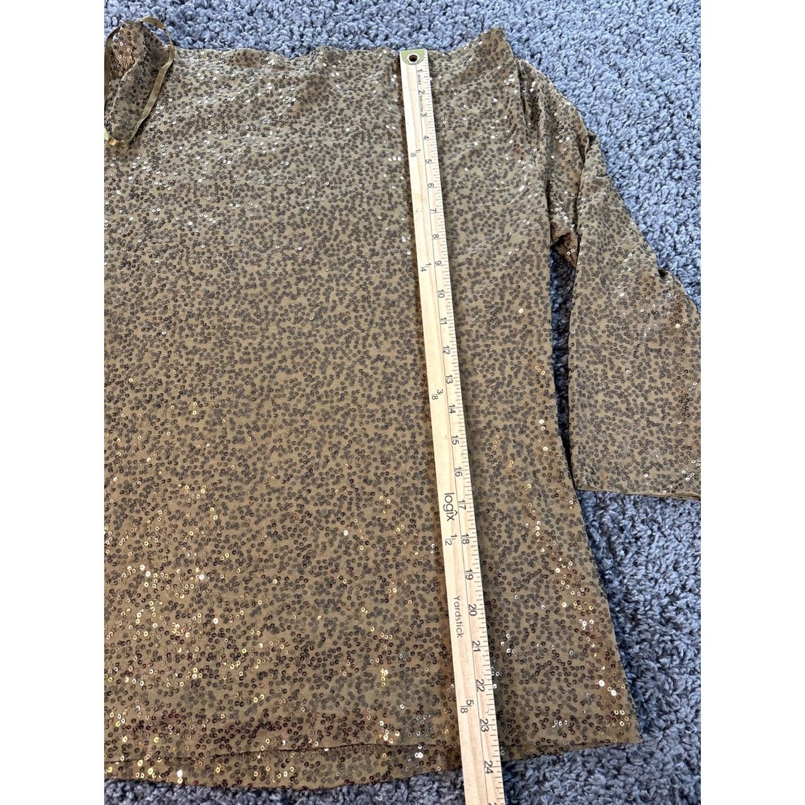 Eileen Fisher Eileen Fisher Top Blouse Womens XS Boat Neck Gold Silk Sequin 3/4 Sleeve Y2K Size XS / US 0-2 / IT 36-38 - 2 Thumbnail
