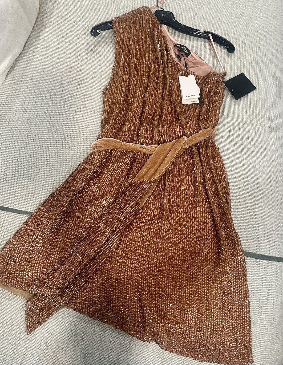 Retrofete Retrofete Ella One Shoulder Shimmering Bronze Dress Size L / US 10 / IT 46 - 1 Thumbnail