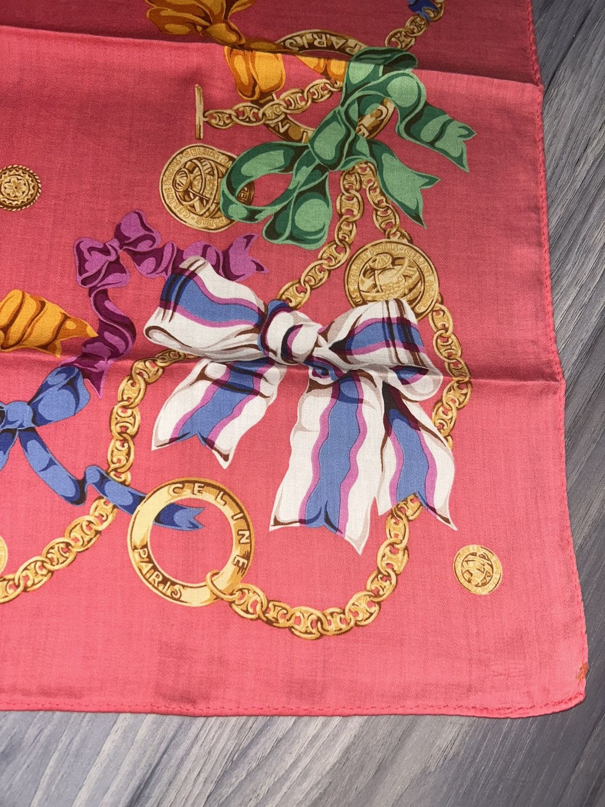 Celine Vintage Celine Pink Cotton Handkerchief w/ Chains & Ribbons Size ONE SIZE - 4 Thumbnail
