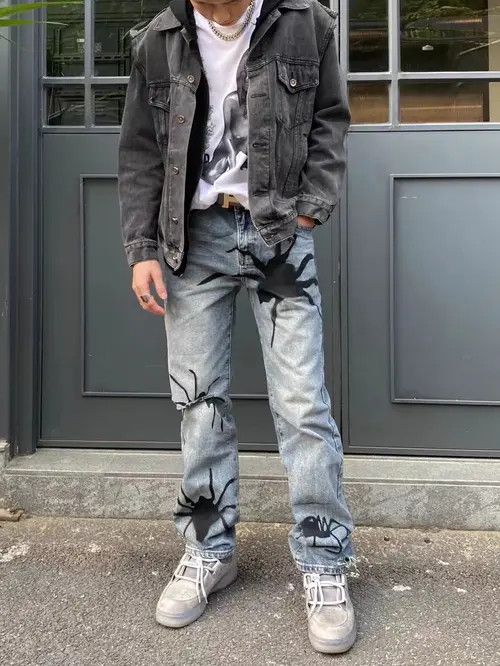 VIBE Vintage 3D Spider Spray Paint Destroyed Washed Jeans Size US 30 / EU 46 - 7 Thumbnail