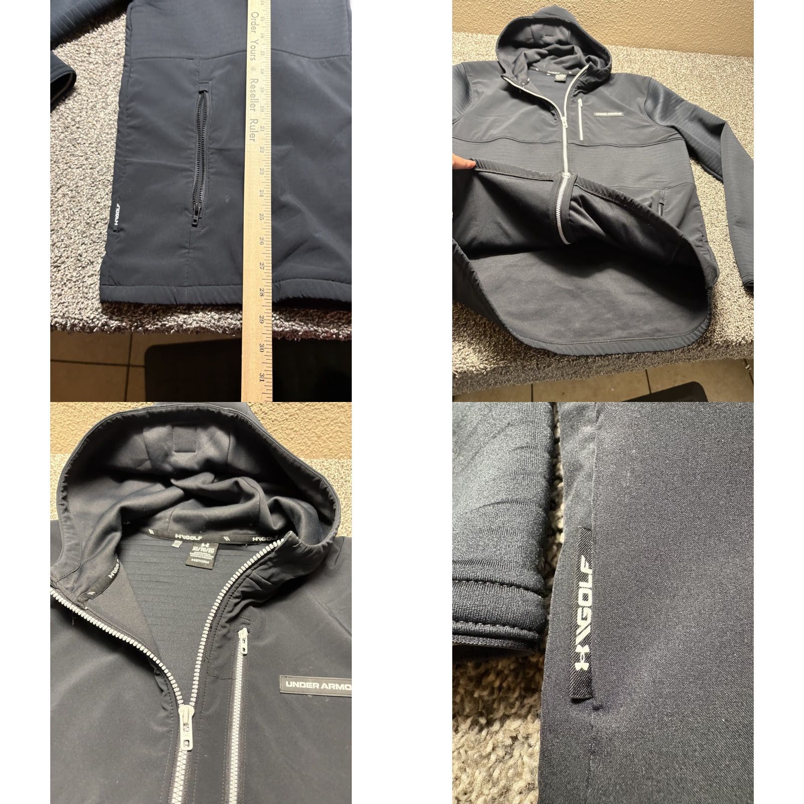 Under Armour Under Armour Storm Golf Jacket Mens XL Black Full Zip Quilted Hooded White Trim Size US XL / EU 56 / 4 - 8 Thumbnail