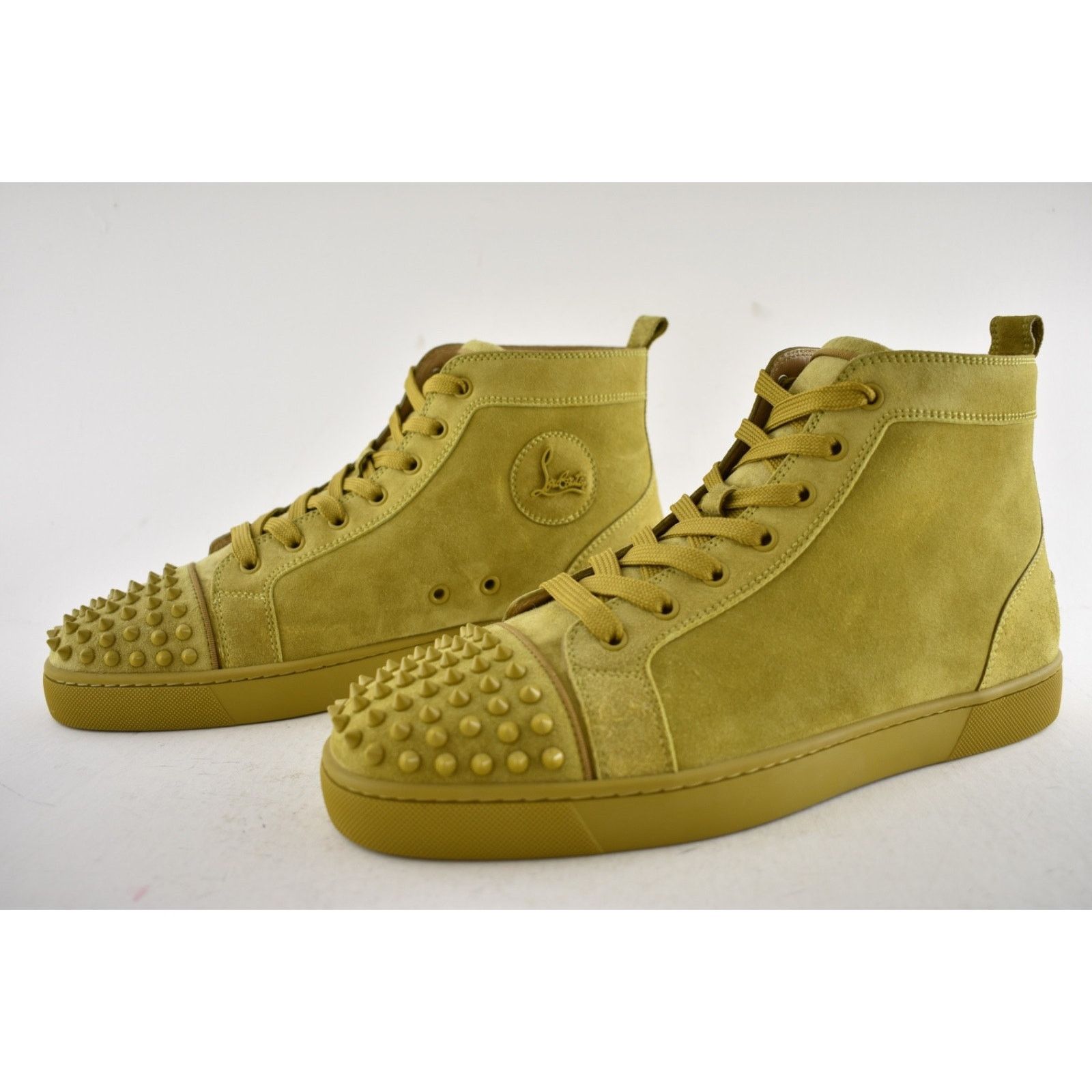 Christian Louboutin Lou Spikes Flat Yellow Green Suede High Top Sneaker 44 11 Size US 11 / EU 44 - 10 Thumbnail