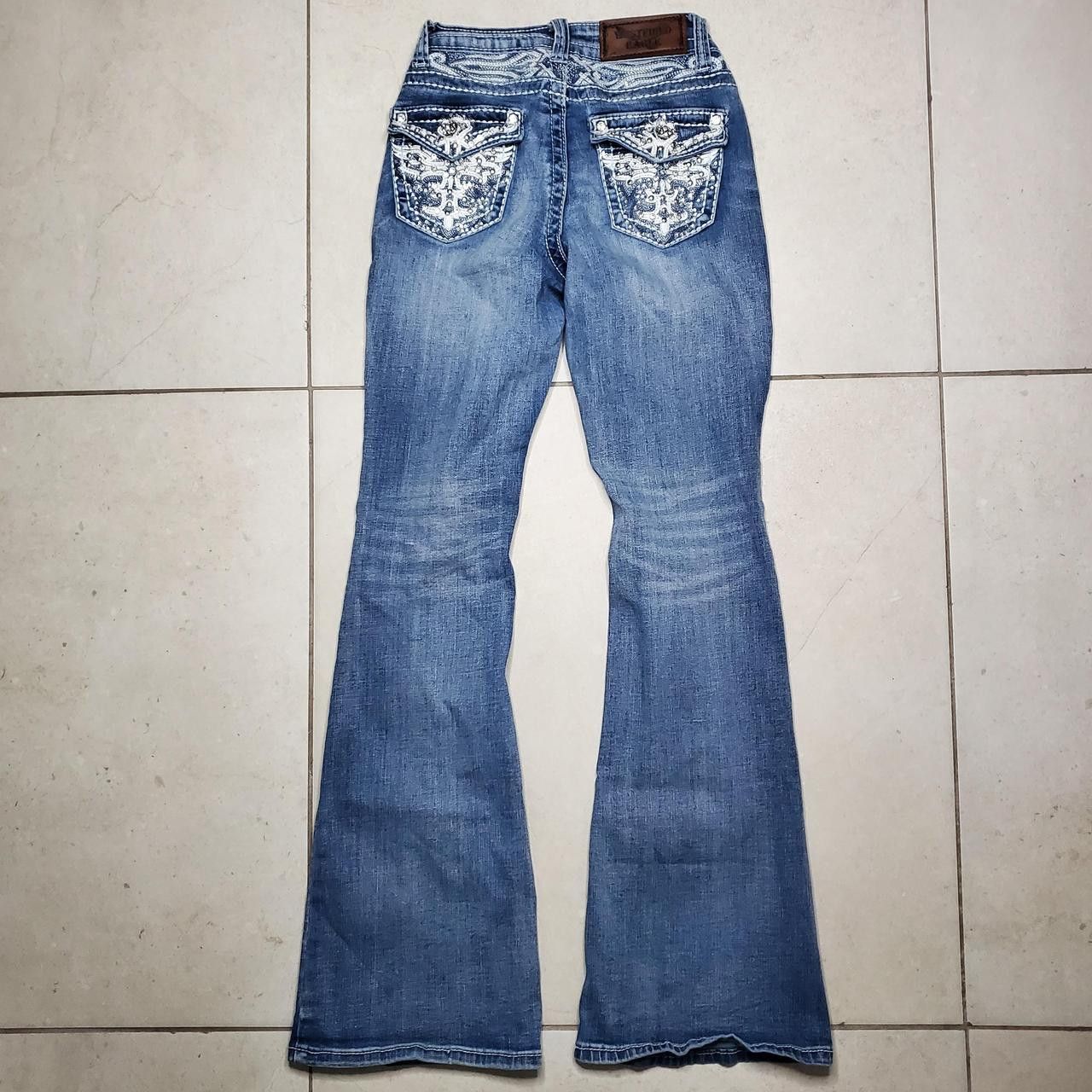 Rock Revival Westfield Eagle Jeans Blue Flared Mid Rise Rhinestones Size 24" / US 00 / IT 34 - 3 Thumbnail