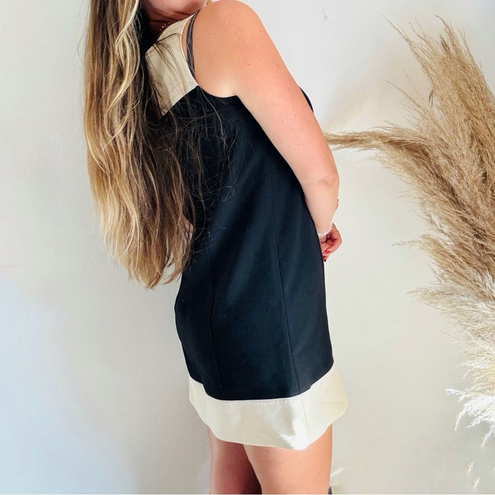 ANN TAYLOR LOFT Cream Black Color Block $128 Mini Tank Dress