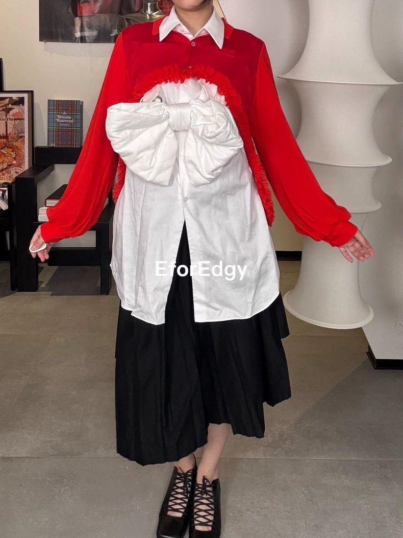 Comme Des Garcons Long Shirt with White Bow Tie