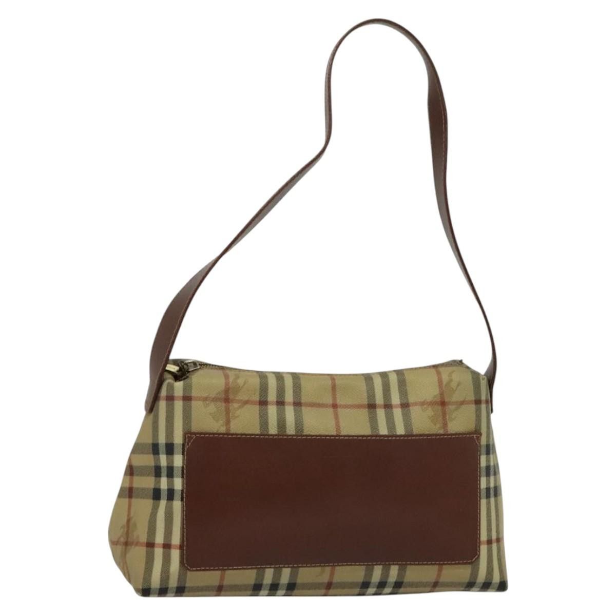 Burberry Nova Check Shoulder Bag Pvc Leather Beige Auth Ba946, Women's