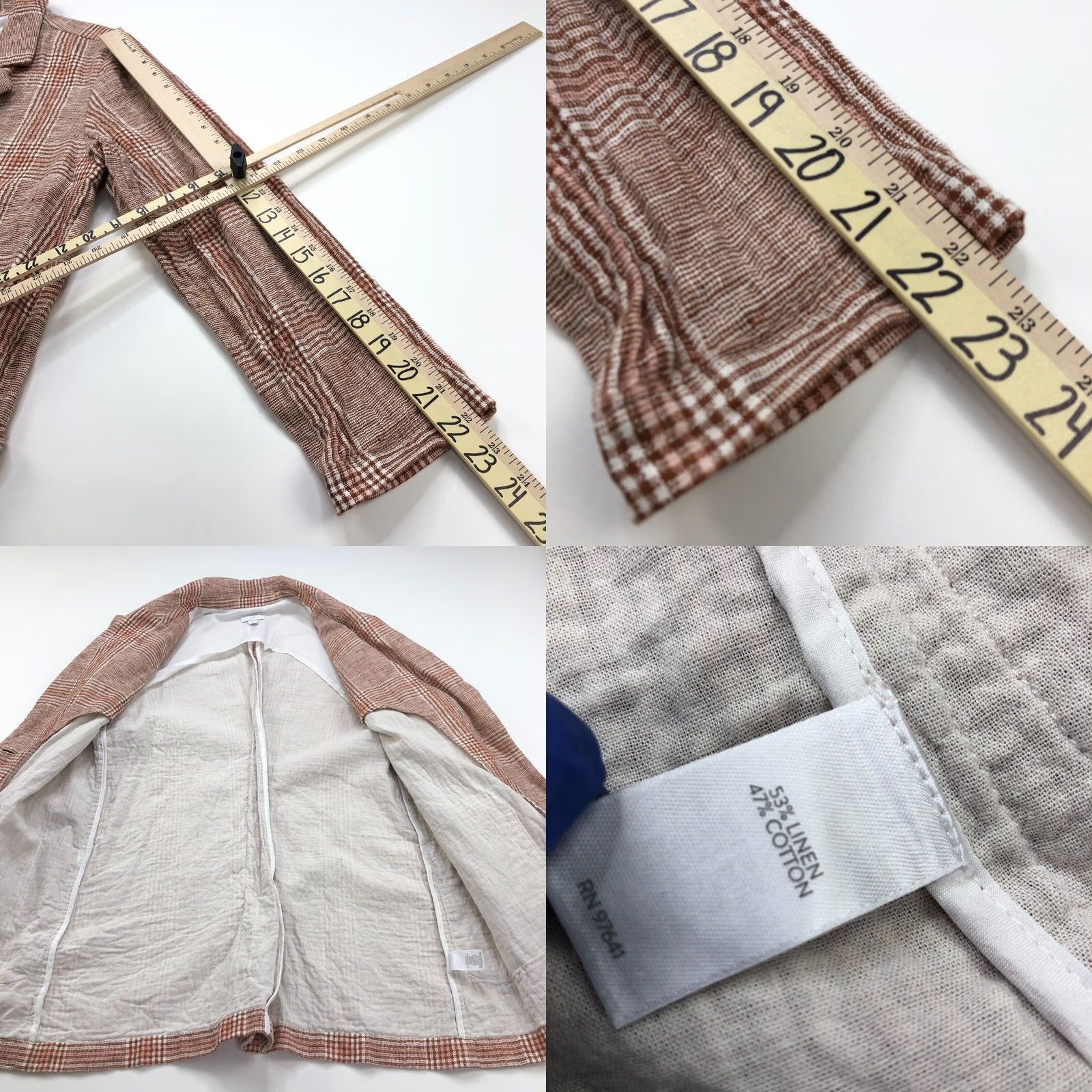 J. Jill J.Jill Blazer Jacket Orange Size M Petite Oversized Linen Cotton Blend Button Closure Collared Knit Pattern Plaid Women Slim/Relaxed Fit (Jacket) Size M / US 6-8 / IT 42-44 - 9 Thumbnail