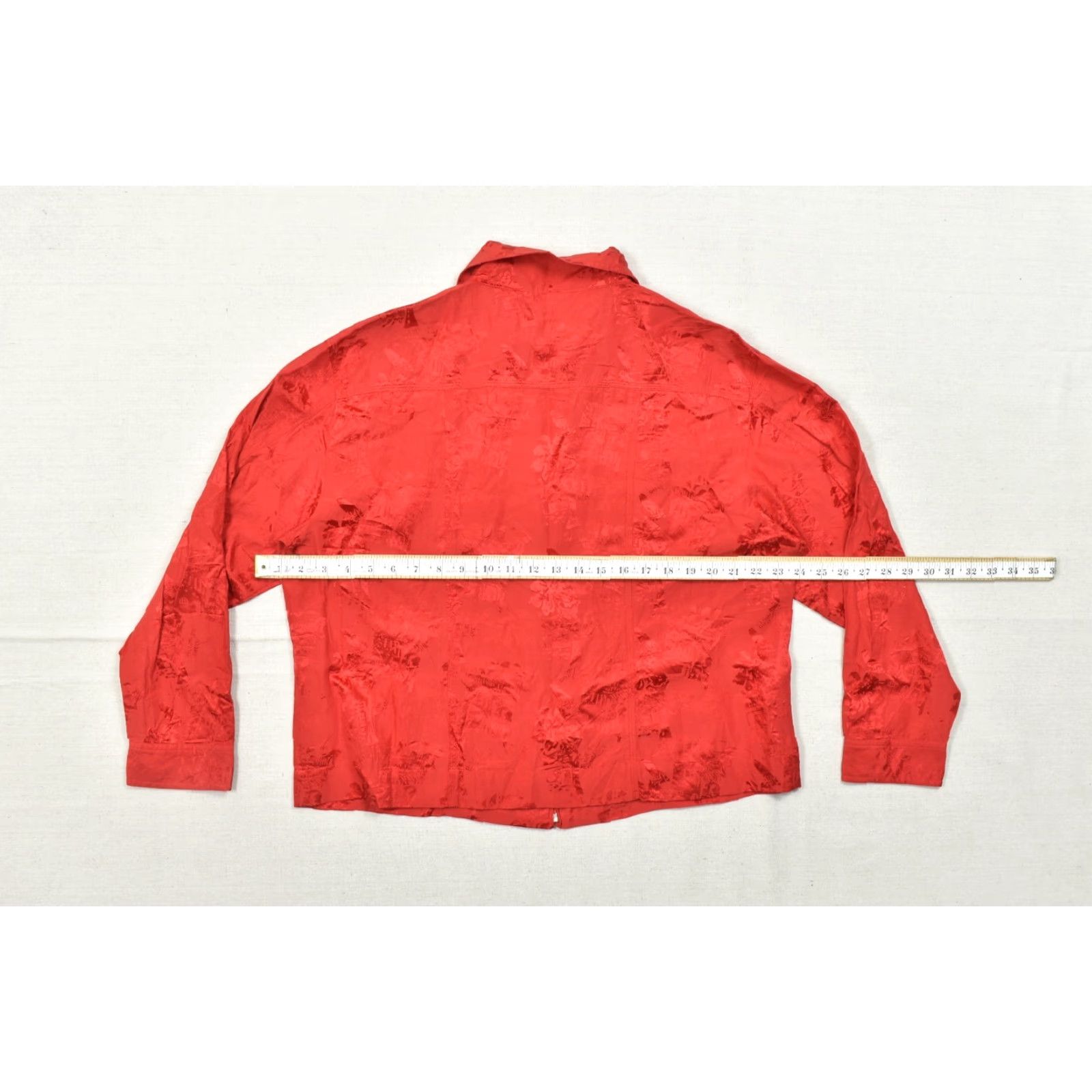 Vintage Chico's Red Silk Blend Jacquard Floral Print Full Zip Lightweight Jacket Womens Size 3 Regular Long Sleeve Size XS / US 0-2 / IT 36-38 - 3 Thumbnail