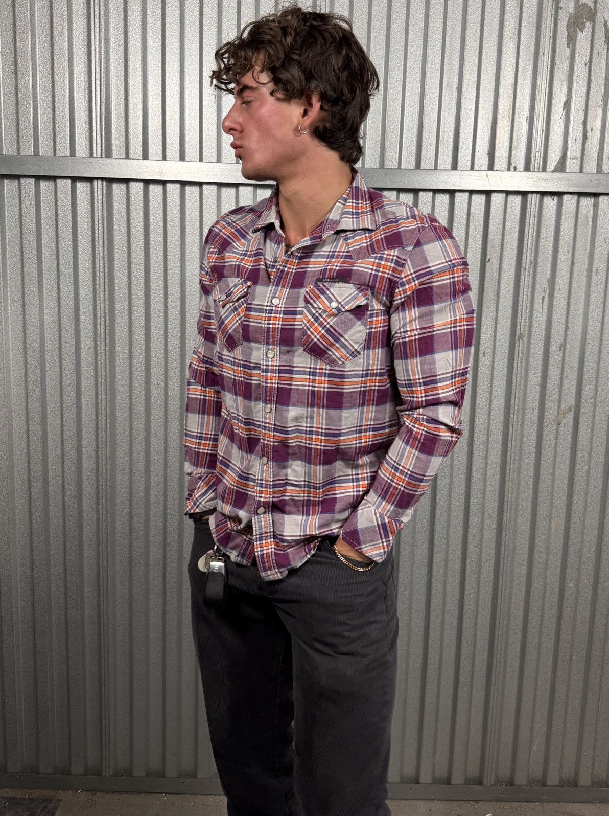 Diesel Diesel Purple Plaid Western Pearl Snap Button Up Shirt Size US M / EU 48-50 / 2 - 1 Thumbnail