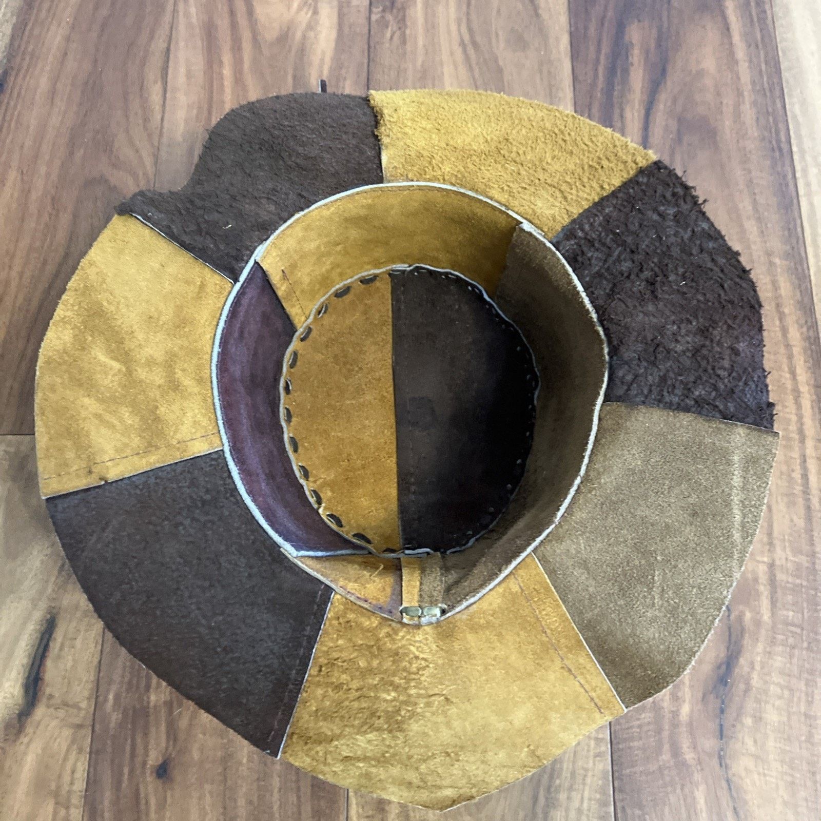 Other Vtg Suede Leather Patchwork Hat Hippie Boho 1970s Cowgirl Size ONE SIZE - 5 Thumbnail