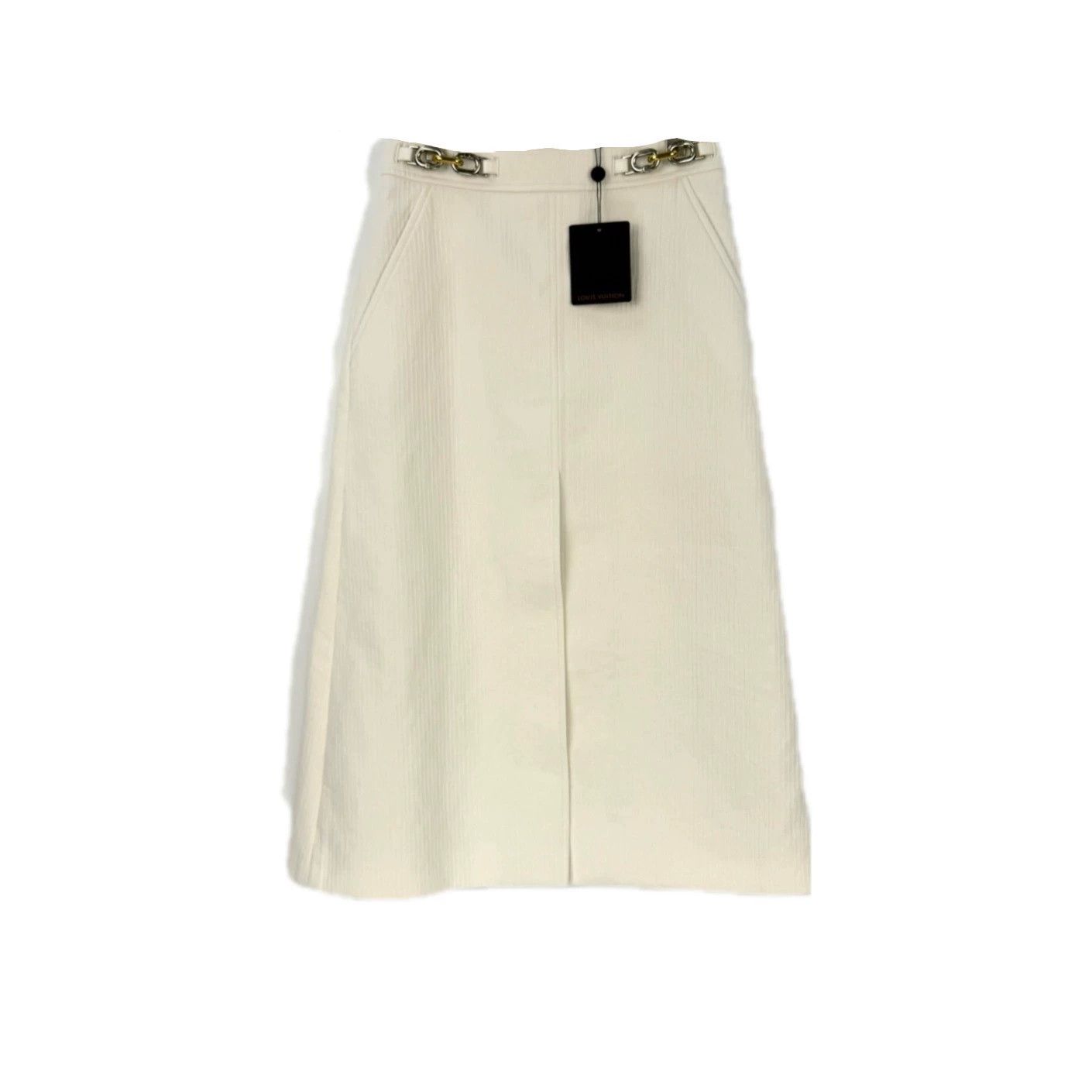 Louis Vuitton Louis Vuitton Cream Metal Logo Midi Skirt - dmc Size US 38 / EU 54 - 1 Thumbnail