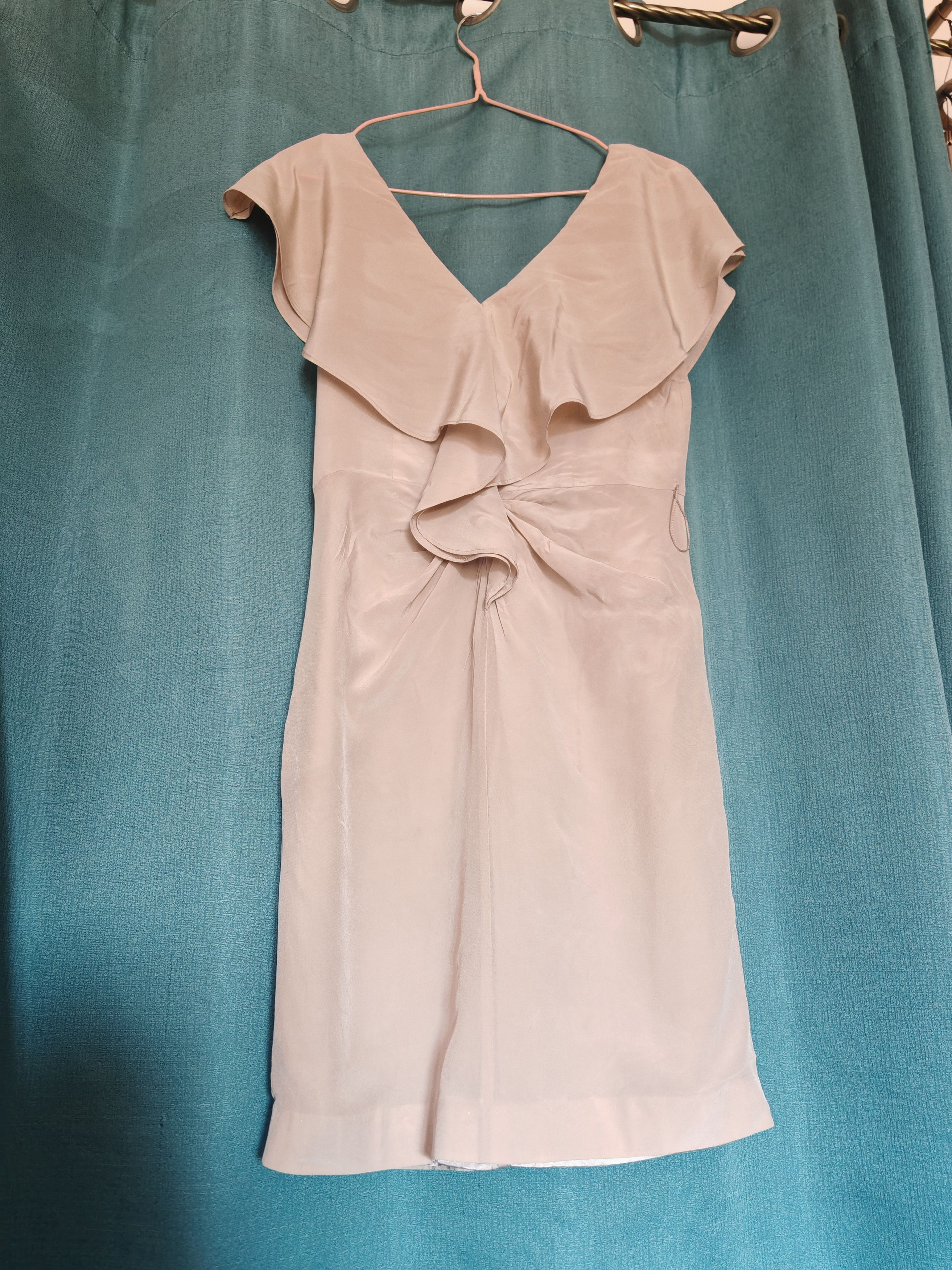Designer VTG Coast Silk Ruffled Neckline Mini Champagne Color Dress Size M / US 6-8 / IT 42-44 - 4 Thumbnail
