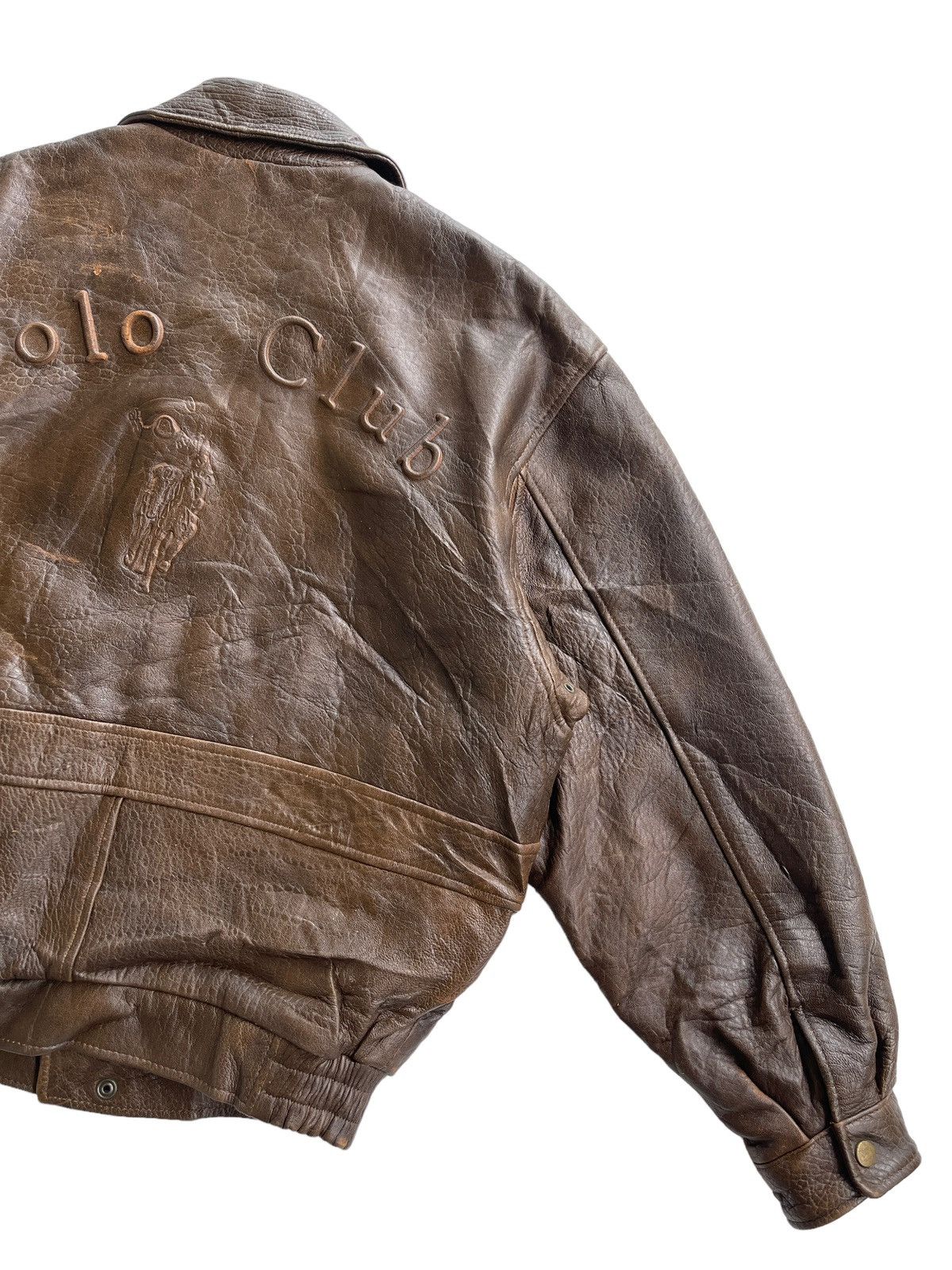 Vintage Vintage Polo Club Leather Bomber Jacket Size US L / EU 52-54 / 3 - 12 Thumbnail