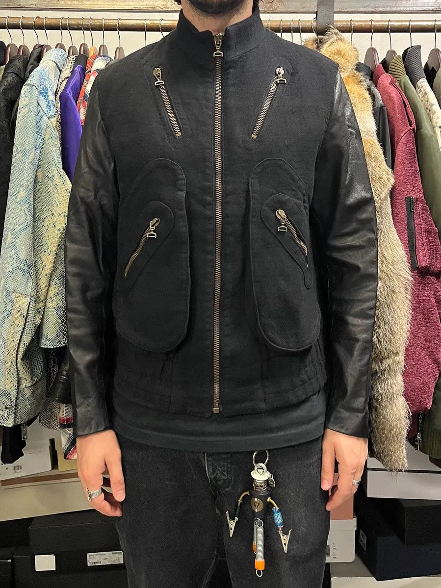 Just Cavalli 2000s Cavalli Black Wool & Leather Multi Zips Jacket Size US M / EU 48-50 / 2 - 2 Thumbnail