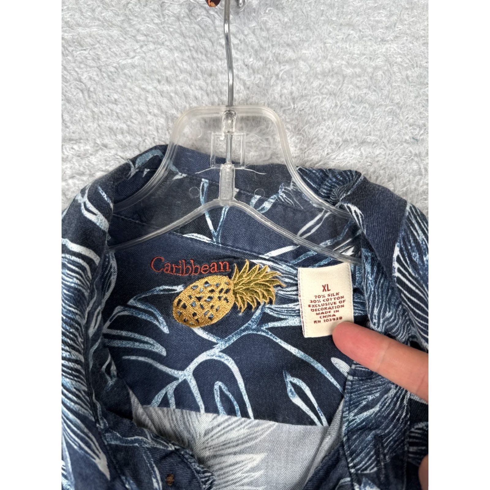 Vintage Caribbean Shirt Men XL Blue Floral Leaf Silk Blend Hawaiian Button Up Size US XL / EU 56 / 4 - 7 Thumbnail