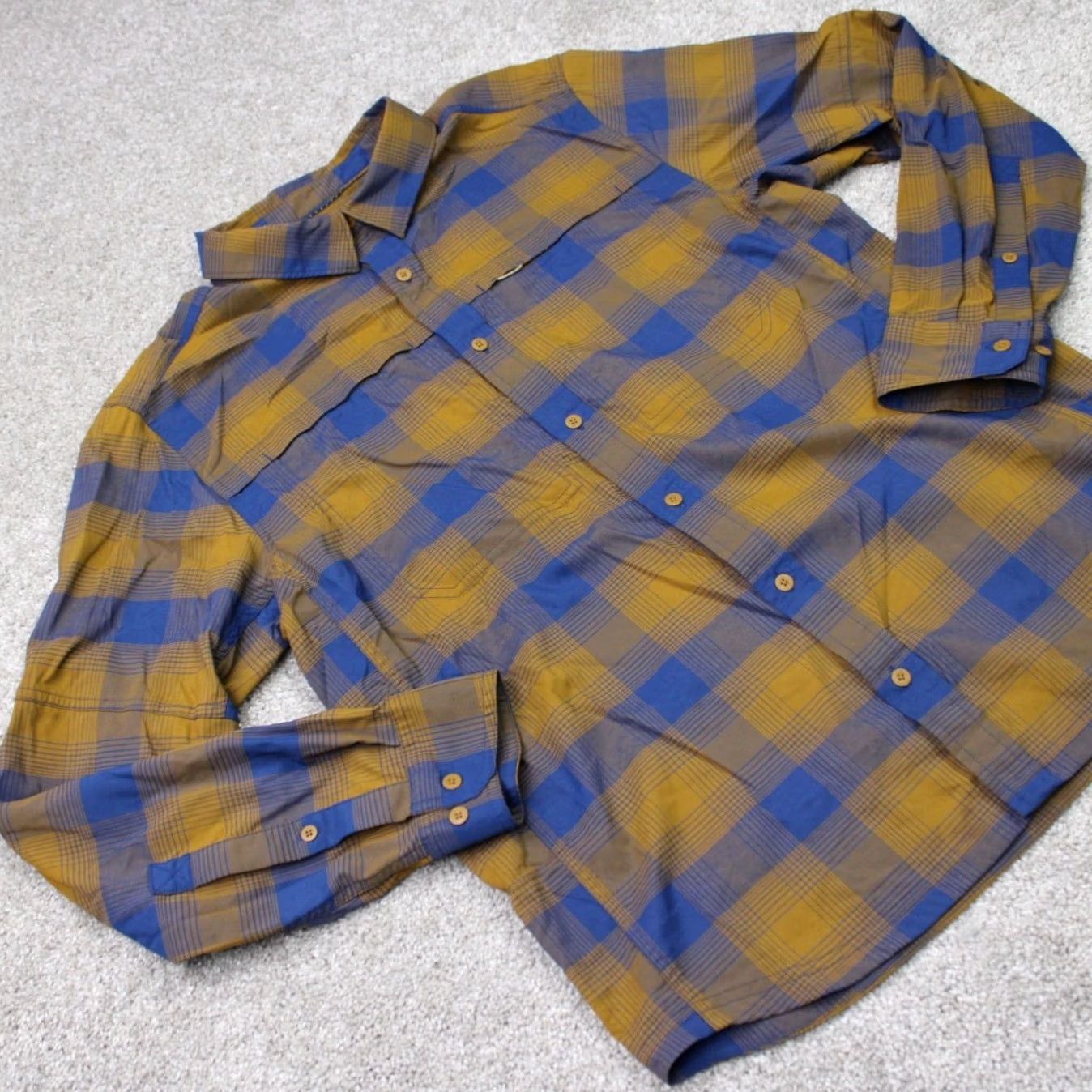 Vintage REI Co-op Shirt Men Medium Blue/Gold Plaid Roll Sleeve Nylon Stretch Long Sleeve Size US M / EU 48-50 / 2 - 5 Thumbnail