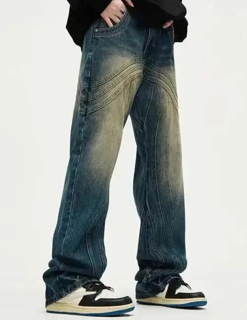 Japanese Brand × Jean Y2K Painted Circle Striped Baggy Jeans Size US 30 / EU 46 - 4 Thumbnail
