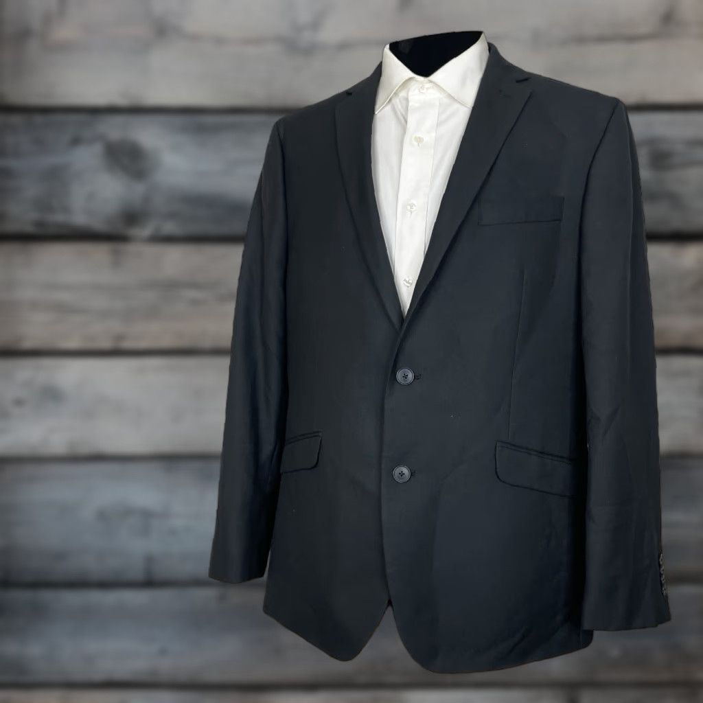 Kenneth Cole Blazer Jacket Mens 44R Black Polyester Wool Double-Vented Two Buttons Blazer - Notch Lapel - Single-Breasted - Dry Clean Only - 44R Mens