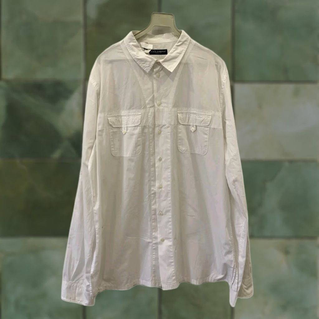 Dolce & Gabbana Dolce&Gabbana White Military Safari Shirt XL Mens Long Sleeve Button-Up Italy Made Size US XL / EU 56 / 4 - 1 Thumbnail
