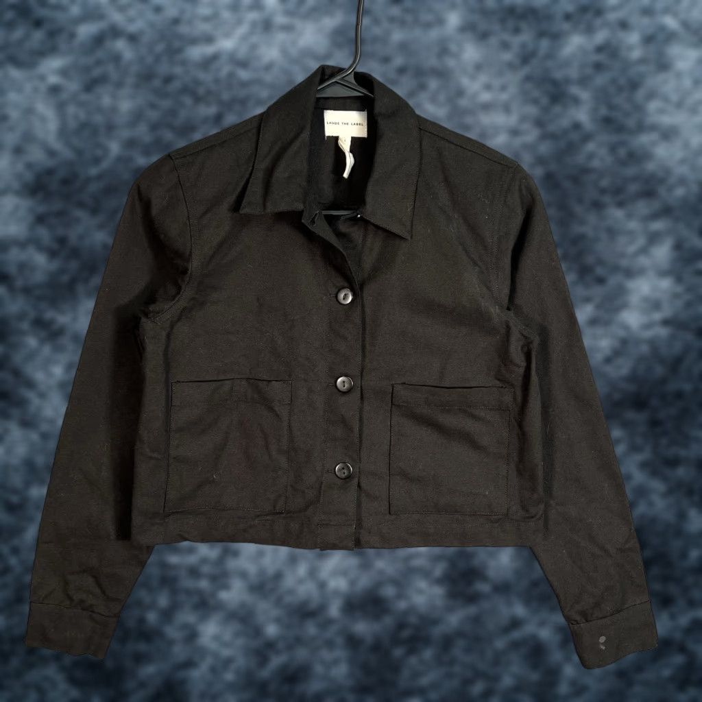 Vintage Laude The Label Organic Cotton Cropped Jacket Womens Small Black Basic Long Sleeve Size S / US 4 / IT 40 - 1 Thumbnail