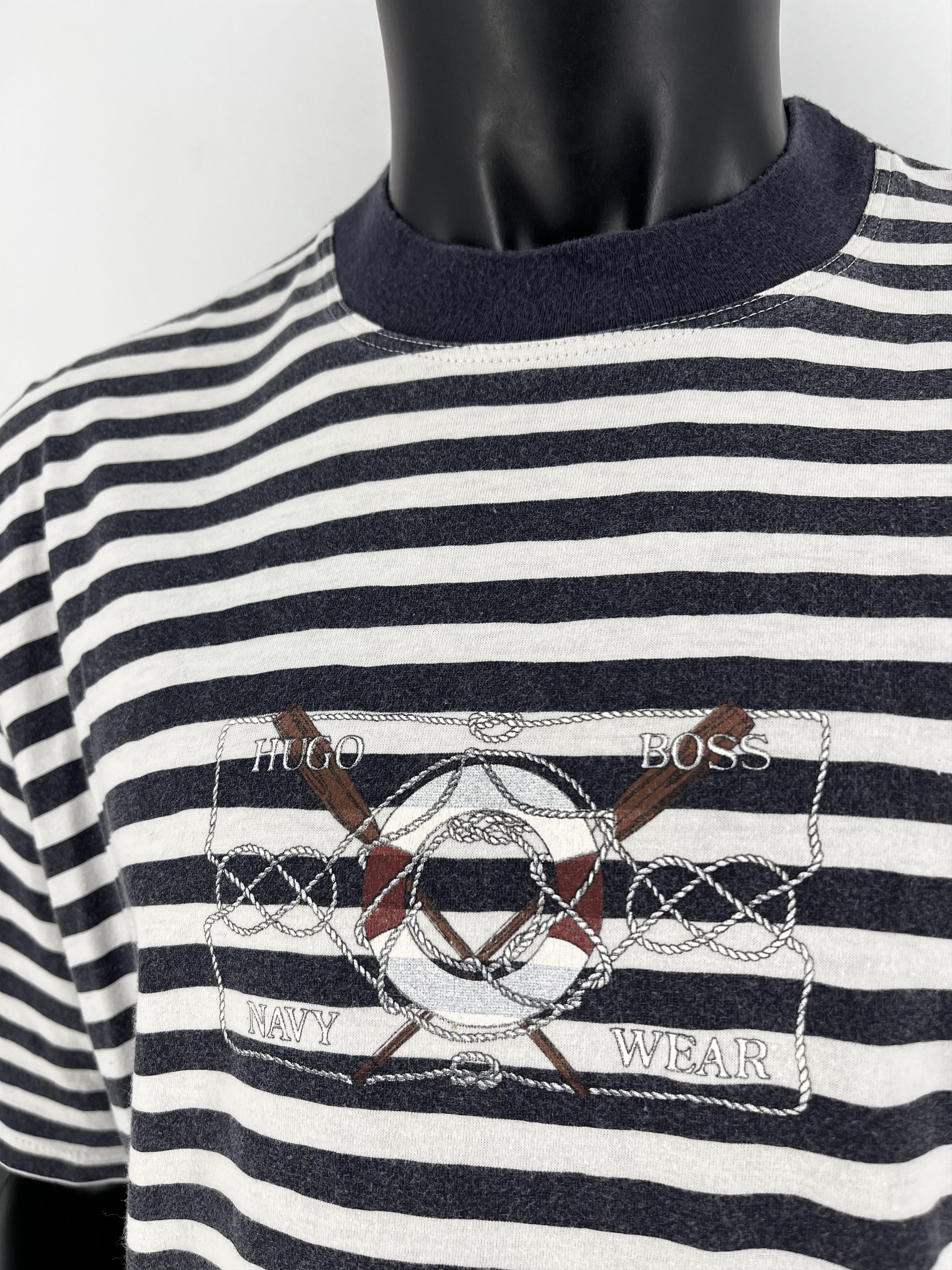 Hugo Boss Vintage Hugo Boss Nawy Wear 80s 90s Big Logo Tee Spell Out Size US XXL / EU 58 / 5 - 8 Thumbnail