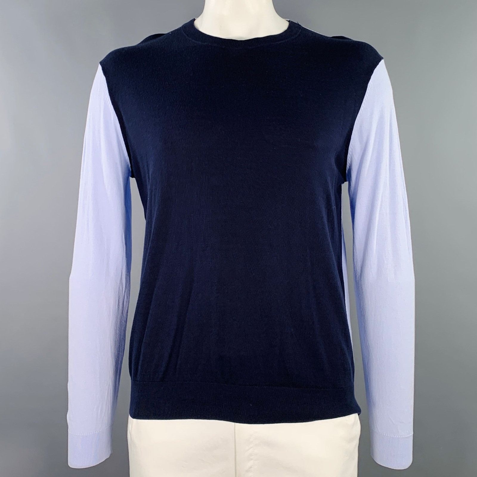 Paul Smith Size XL Navy Light Blue Two Toned Cotton Crew Neck Pullover Size US XL / EU 56 / 4 - 1 Thumbnail