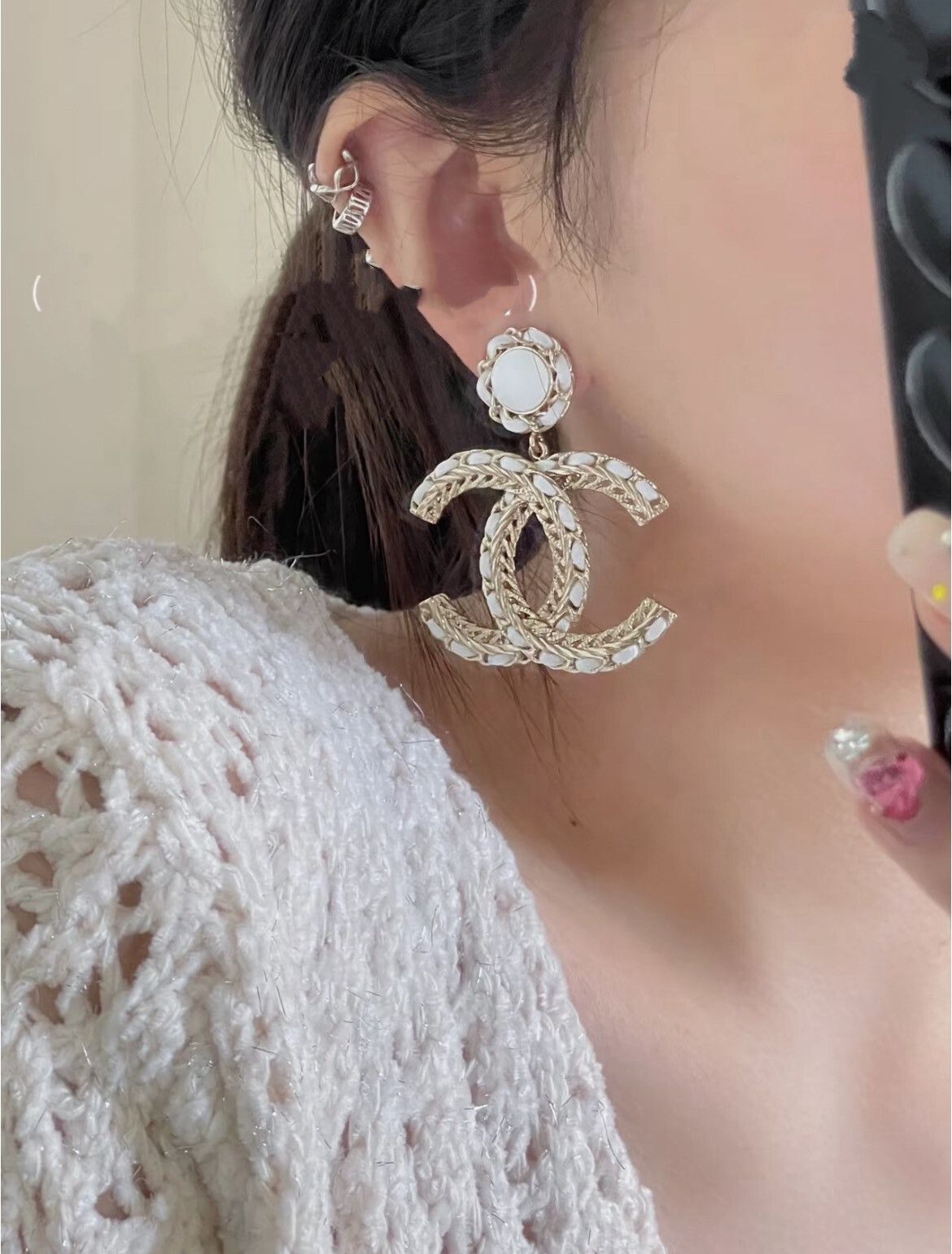 Chanel Chanel 22S Hollow Leather Double C Earrings Size ONE SIZE - 1 Thumbnail