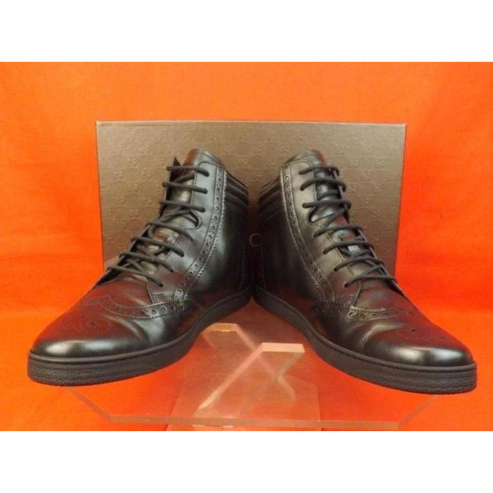 Gucci GUCCI 295294 BLACK LEATHER BROGUE WEB LOGO HI SNEAKERS 6.5 Size US 7.5 / EU 40-41 - 4 Thumbnail