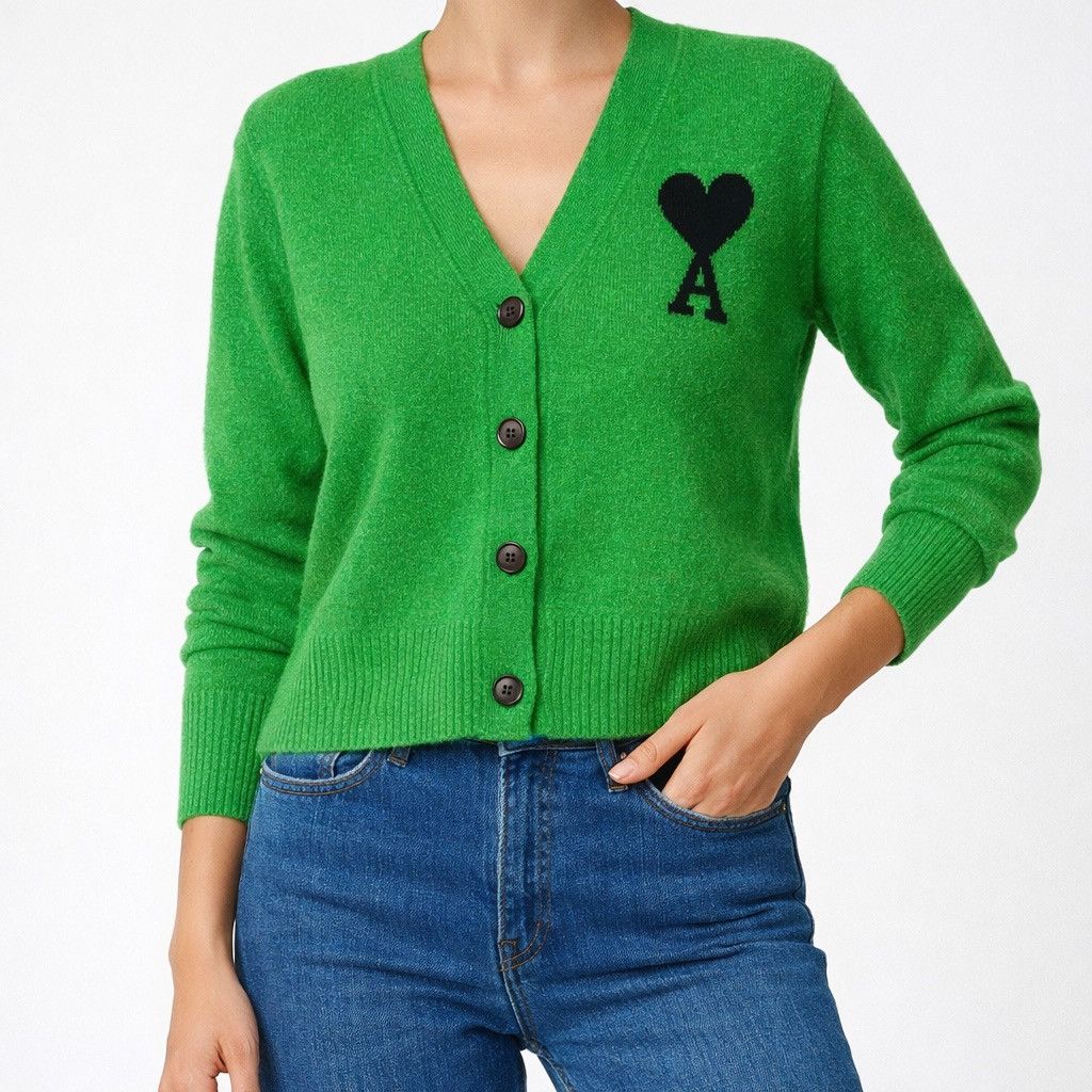AMI AMI Paris Women’s Wool Cardigan Big Logo Size L Size L / US 10 / IT 46 - 1 Thumbnail