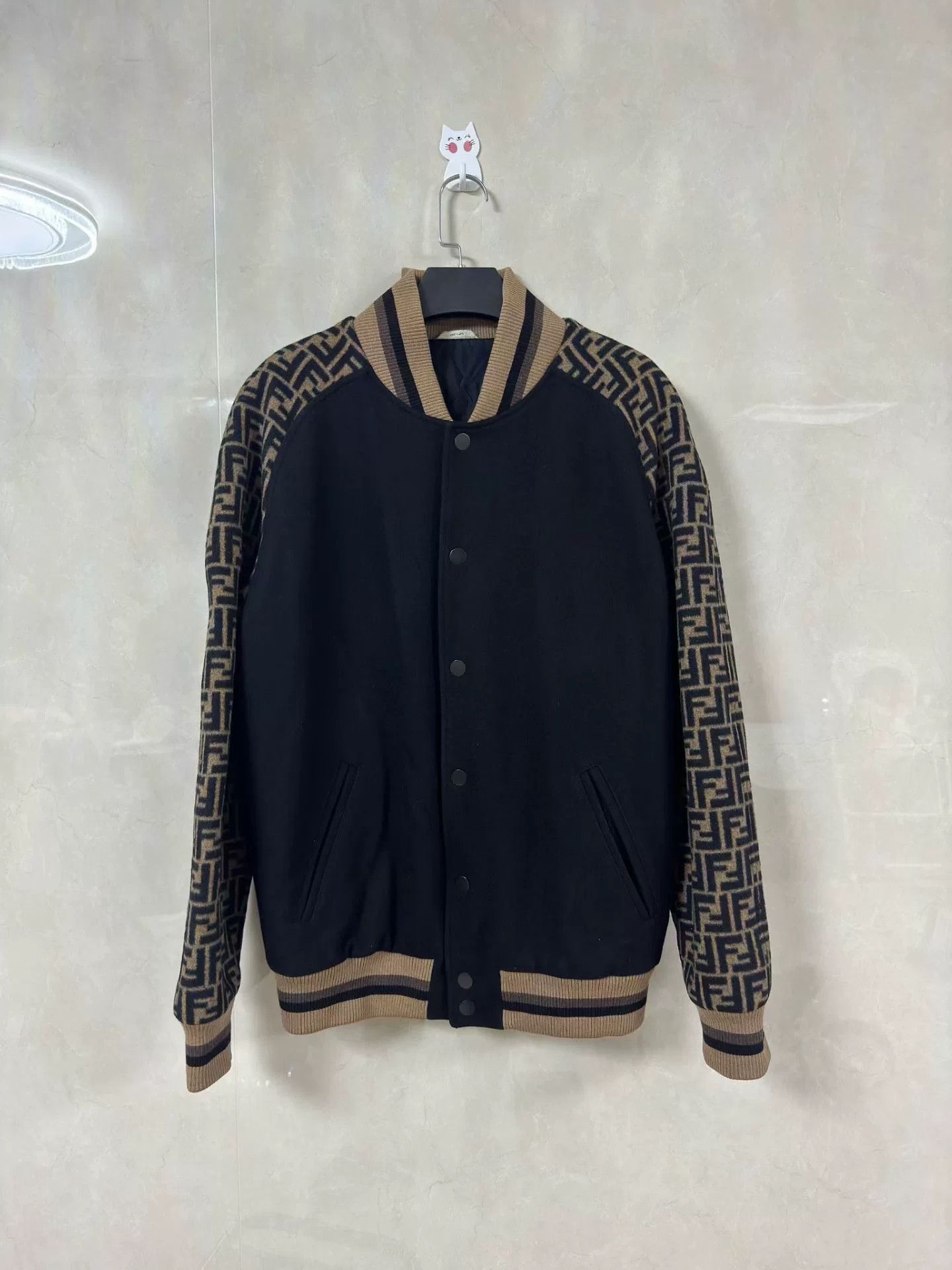 fendi wool baseball jacket in black