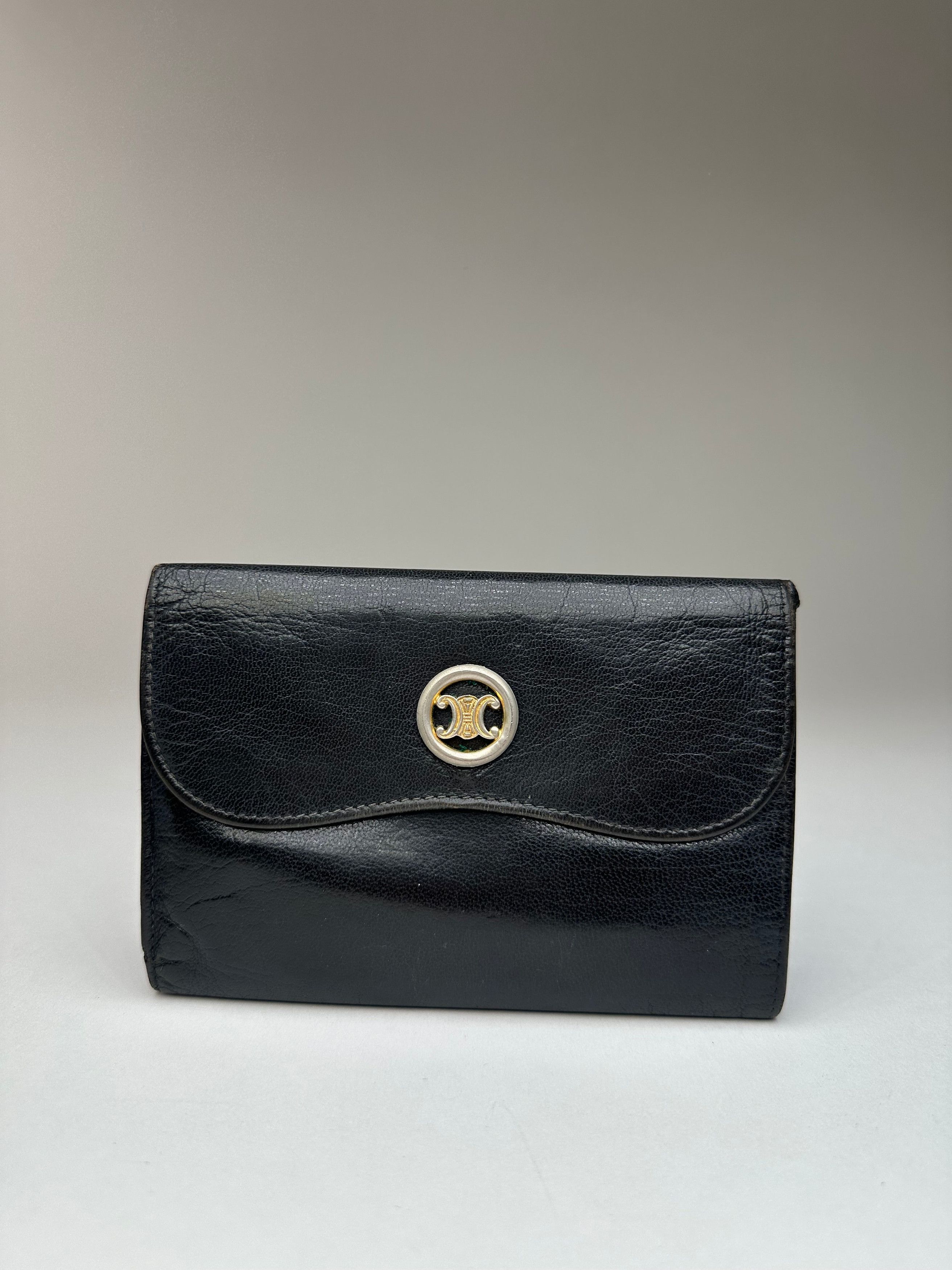 Celine Vintage Paris Triomphe Leather Wallet Black Size ONE SIZE - 1 Thumbnail