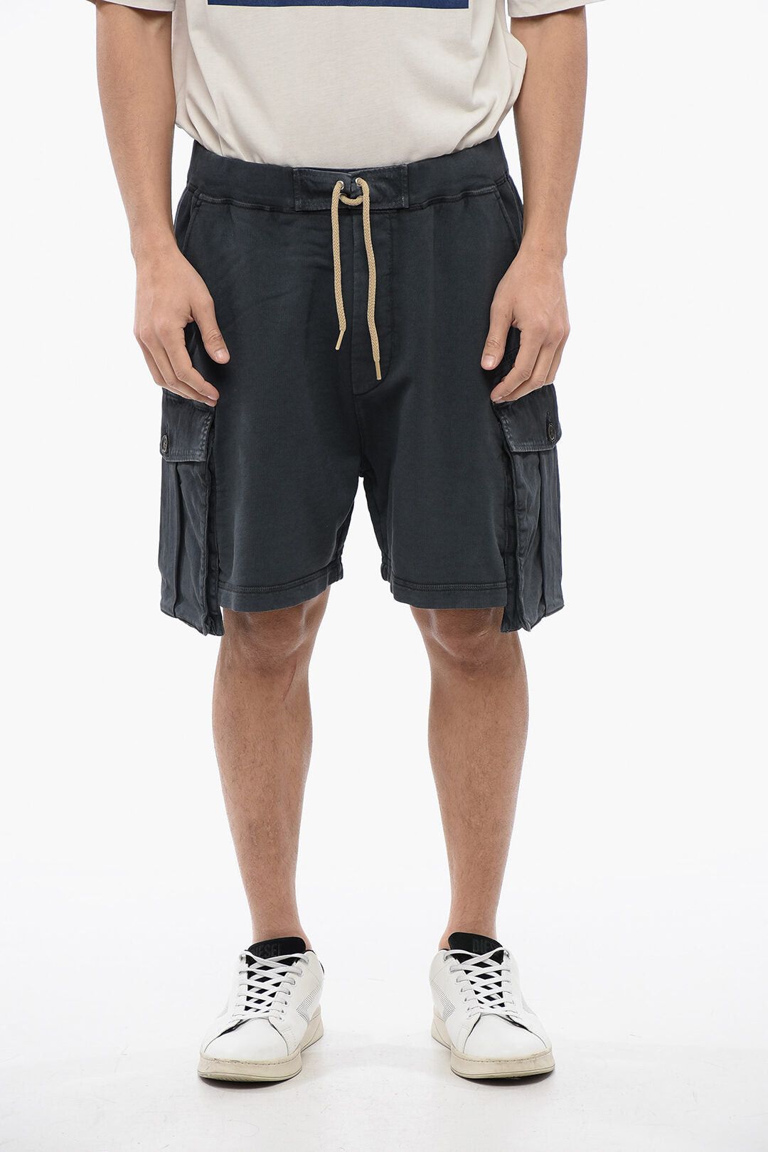 Brushed Cotton Cargo Shorts with Drawstring