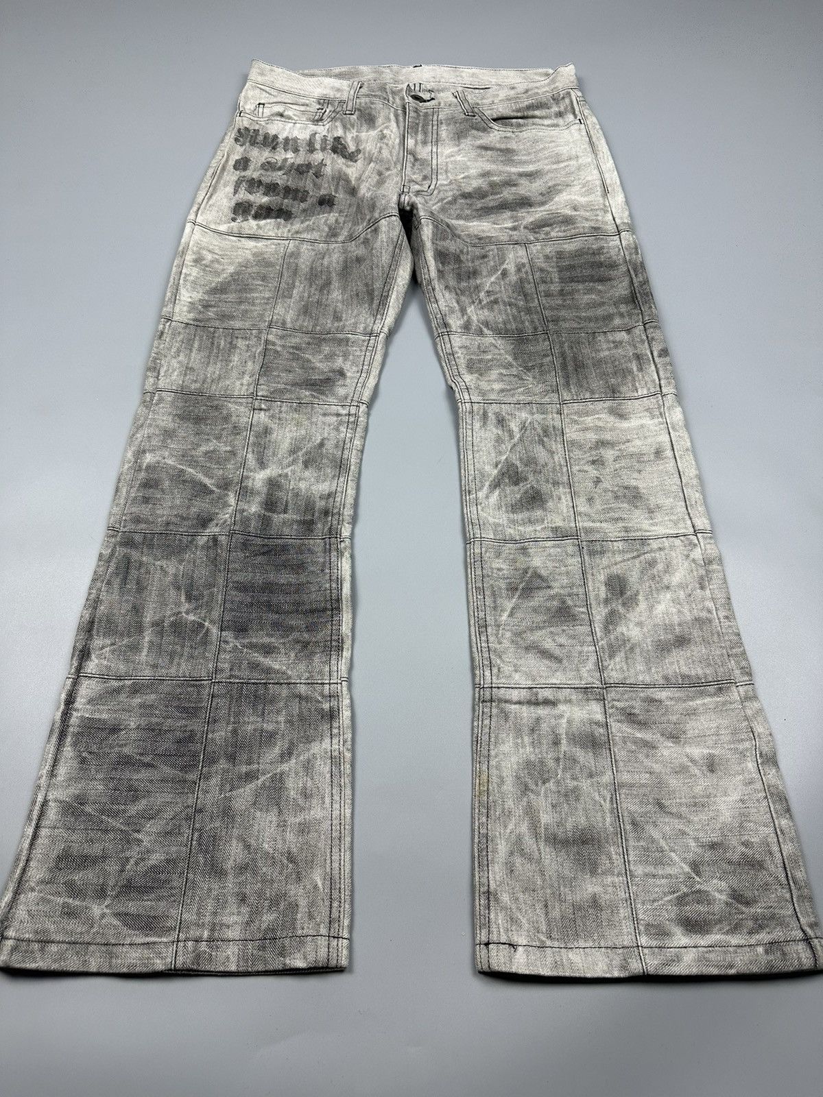 If Six Was Nine × Le Grande Bleu (L.G.B.) 🔥Sick🔥Vintage Rupert Smoke Checkered Patchwork Flared Design Size US 31 - 3 Thumbnail