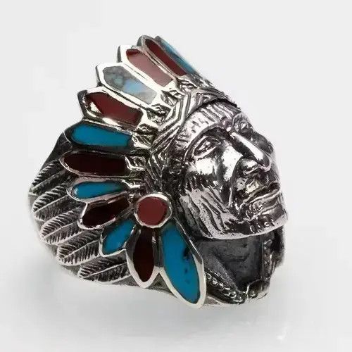 Ring Of Fire Men's Finger Ring Indian Chief Anillos Indian Jewelry Size ONE SIZE - 3 Thumbnail