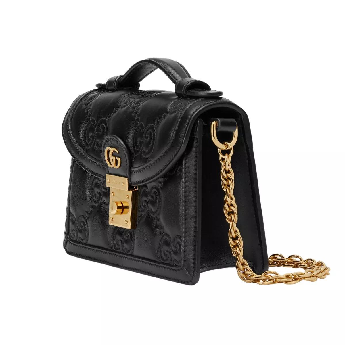 Gucci GG Matelasse Small Black Leather Top Handle Bag
