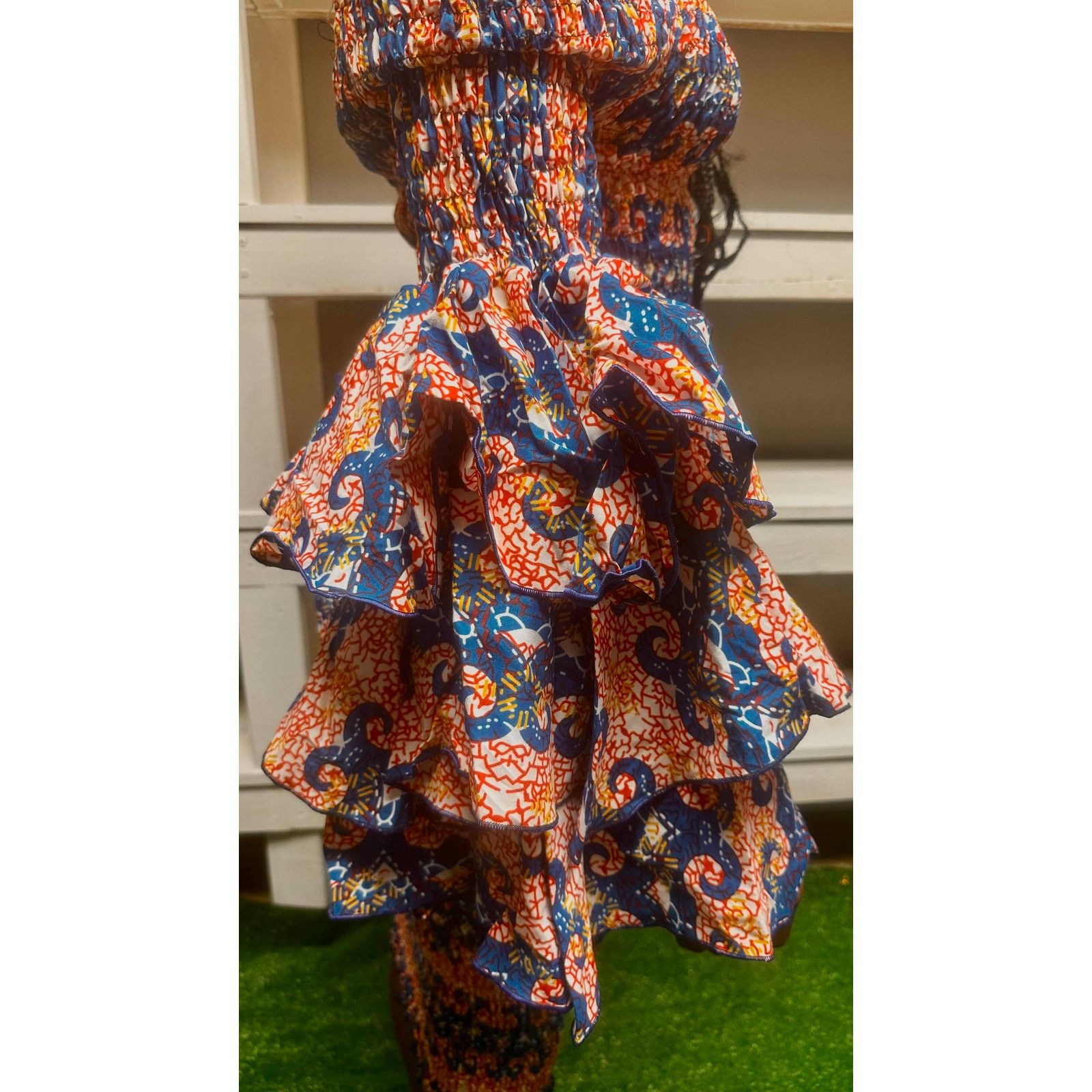 Other Handmade Blue & Red 70s Style African Strapless Dress Size M / US 6-8 / IT 42-44 - 4 Thumbnail