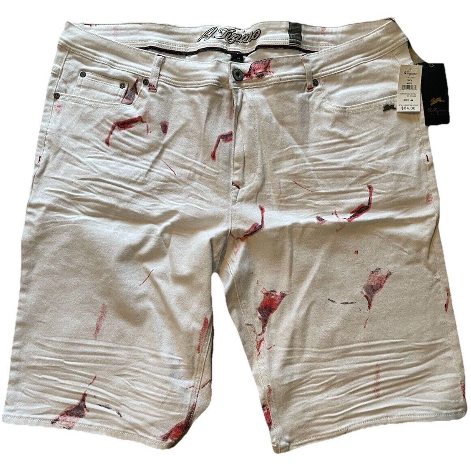 Other NWT MEN'S A.TIZIANO FASHION SHORTS WHITE RED SPLATTER Sz 44 Size US 44 / EU 60 - 1 Thumbnail