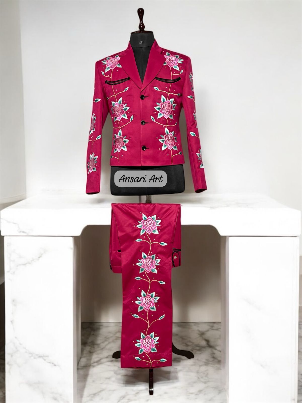 Other Men 2PC Customized floral embroidery western prom outfit Size 42L - 2 Thumbnail