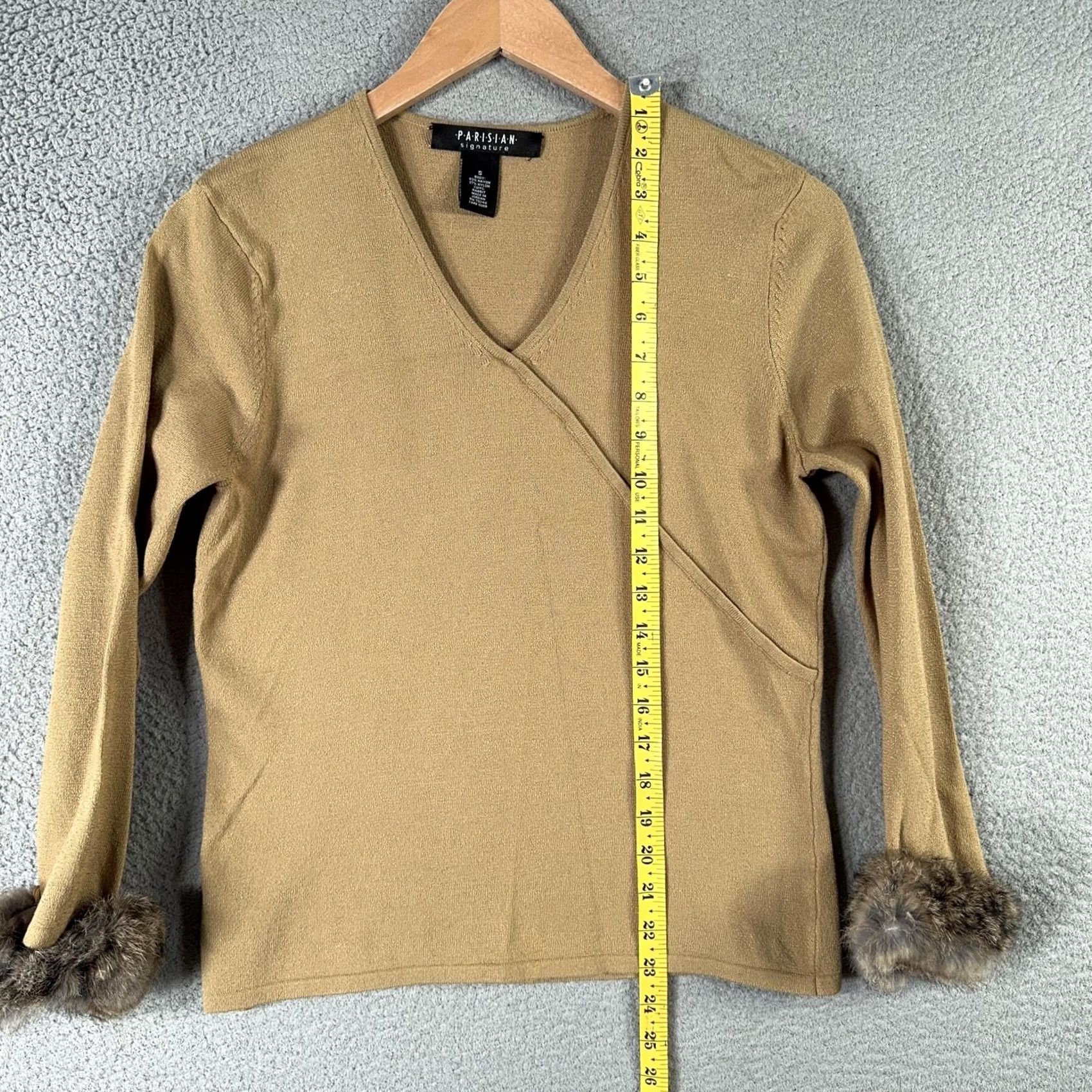 Vintage VINTAGE PARISIAN Signature Sweater Womens Small Brown Faux Wrap Long Sleeve V-Neck Fur Trim Cuffs Knit Wrap Top Size S / US 4 / IT 40 - 7 Thumbnail