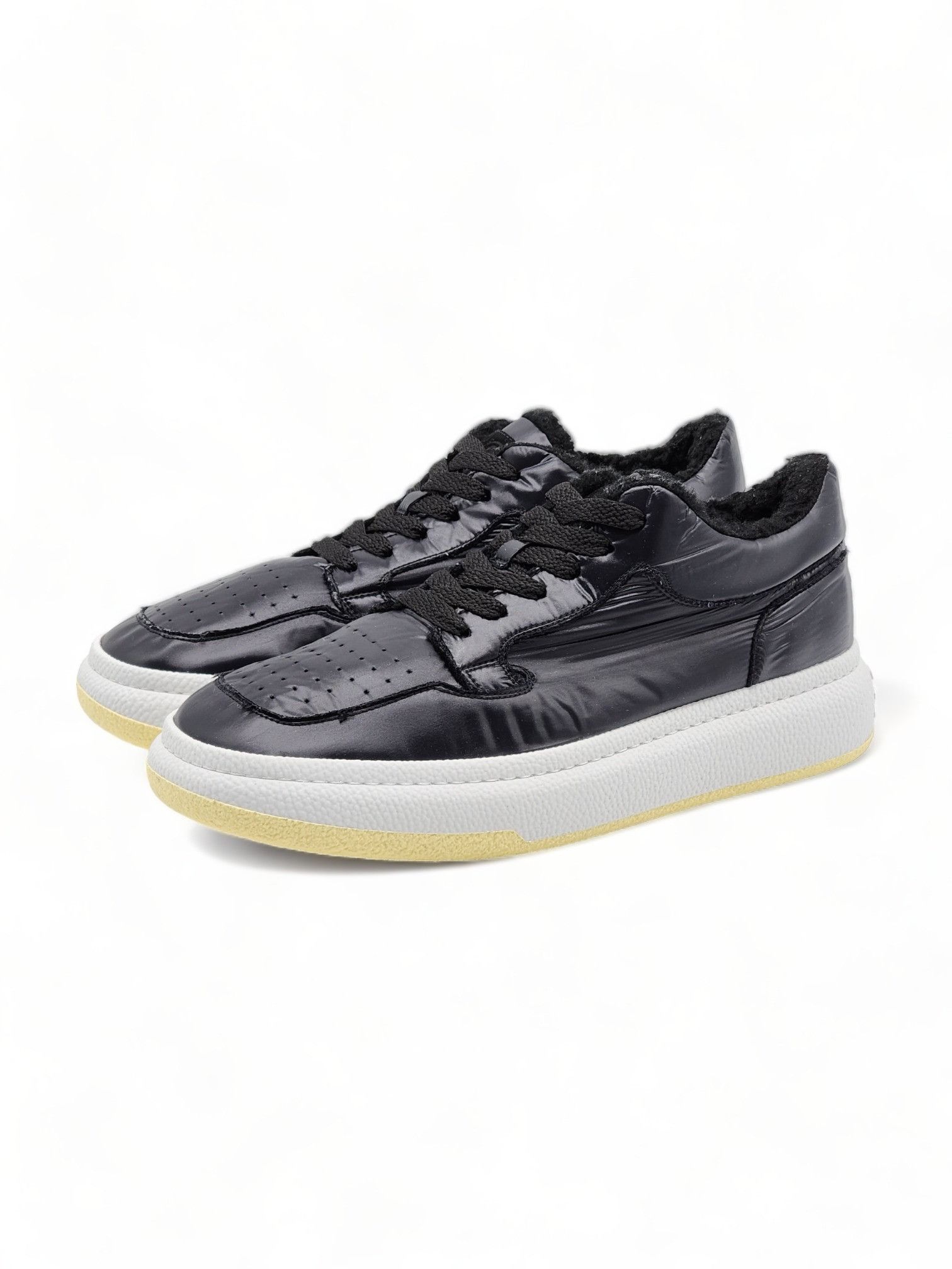 image of Mm6 Maison Margiela Shearling-Lined Low Top Sneakers 45 in Black, Men's (Size 12)