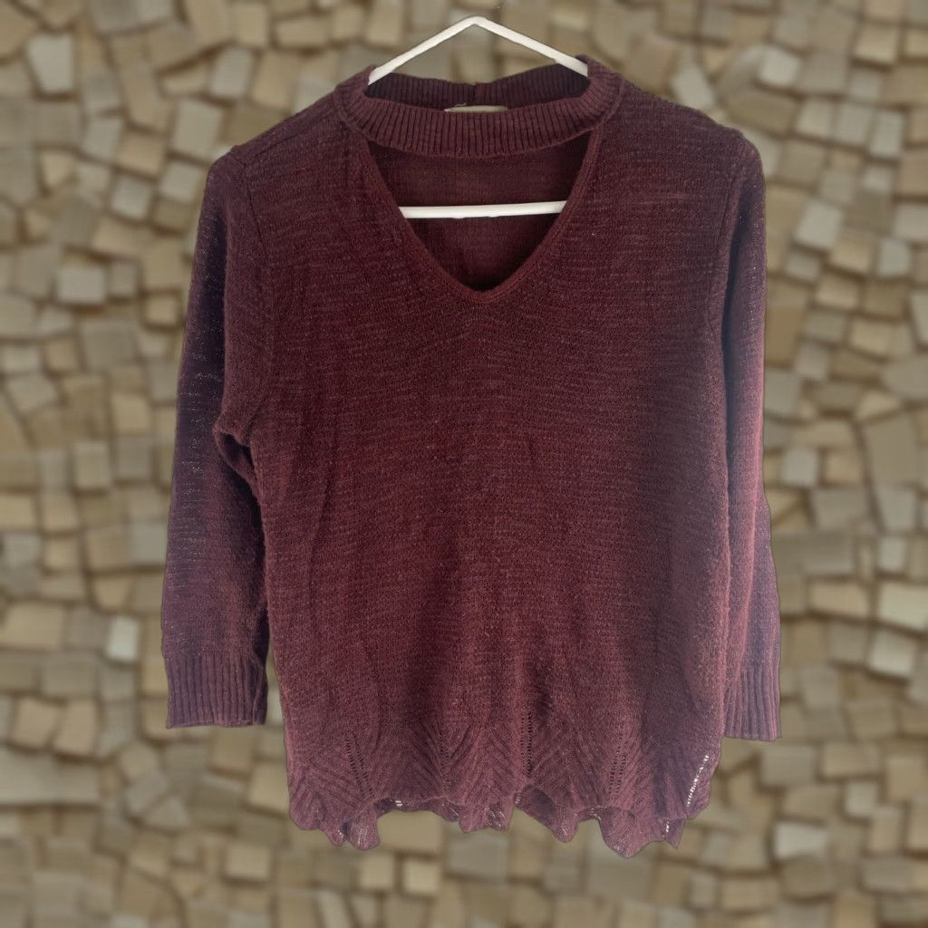 Vintage Maurices Sweater Shirt Womens Medium Burgundy Pullover Knitted Scoop Neck Key Hole Modern Vintage No Size M / US 6-8 / IT 42-44 - 1 Thumbnail