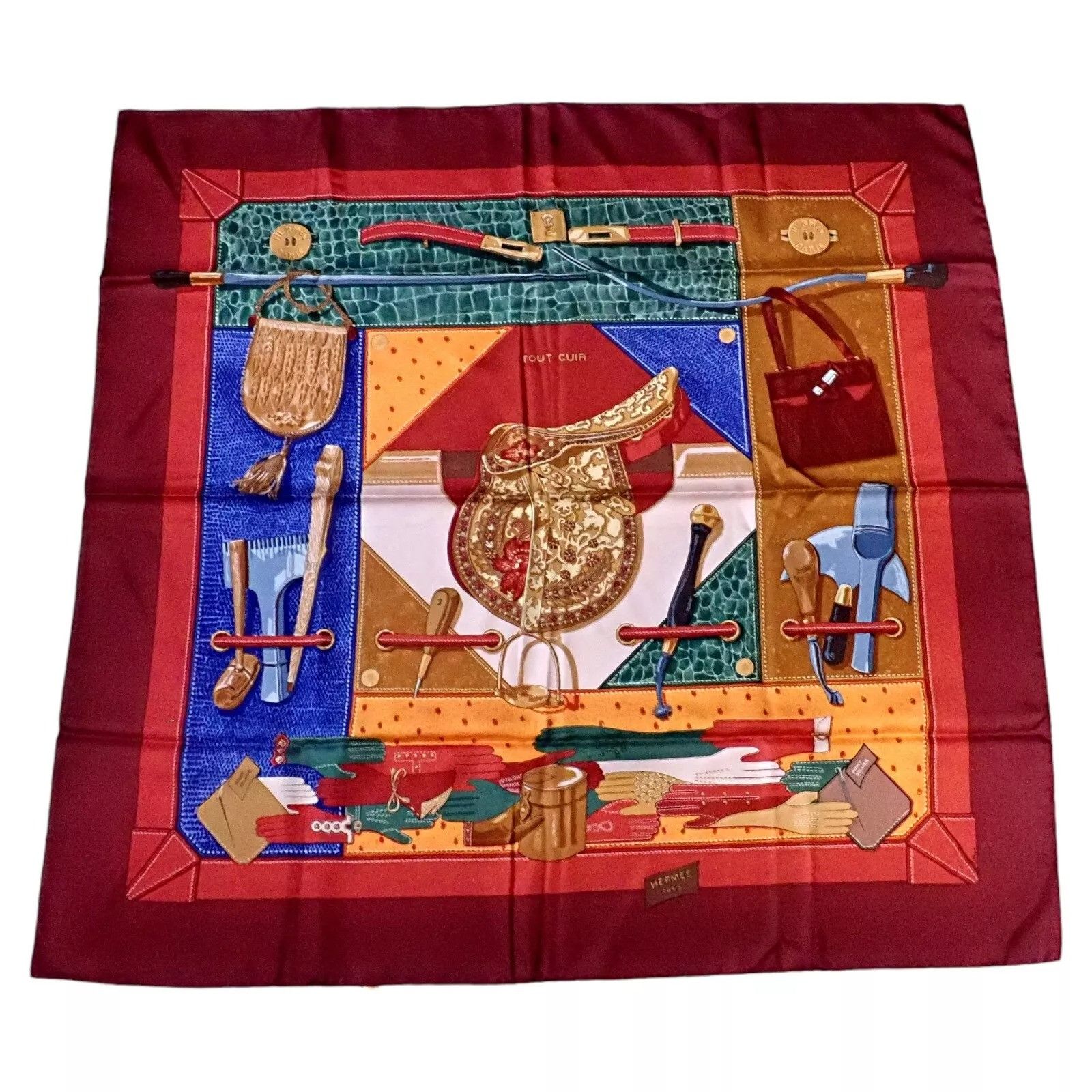 Hermes Hermes Brick Red Tout Cuir Vintage 90cm Silk Scarf Size ONE SIZE - 1 Thumbnail