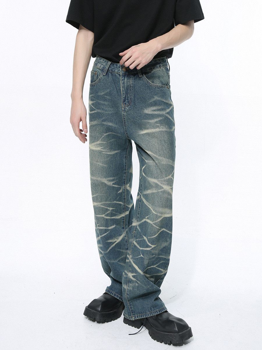 Japanese Brand Men's American Retro Tie-Dye Straight Leg Loose Washed Jeans Size US 32 / EU 48 - 3 Thumbnail