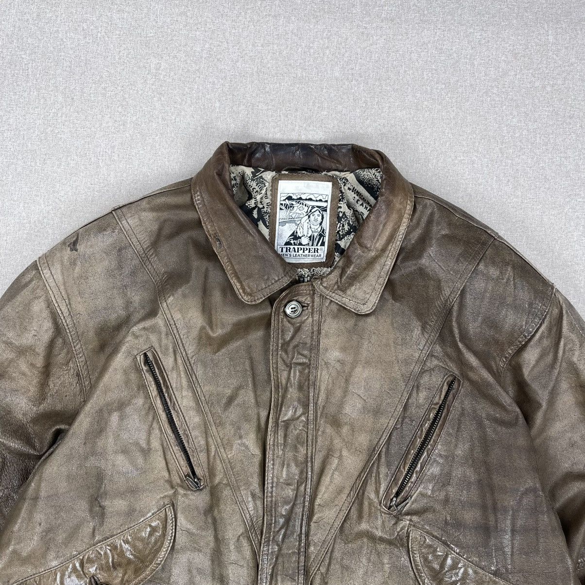 Leather × Vintage VINTAGE GENUINE LEATHER BROWN BOMBER JACKET BOXY DISTRESSED Size US XL / EU 56 / 4 - 4 Thumbnail